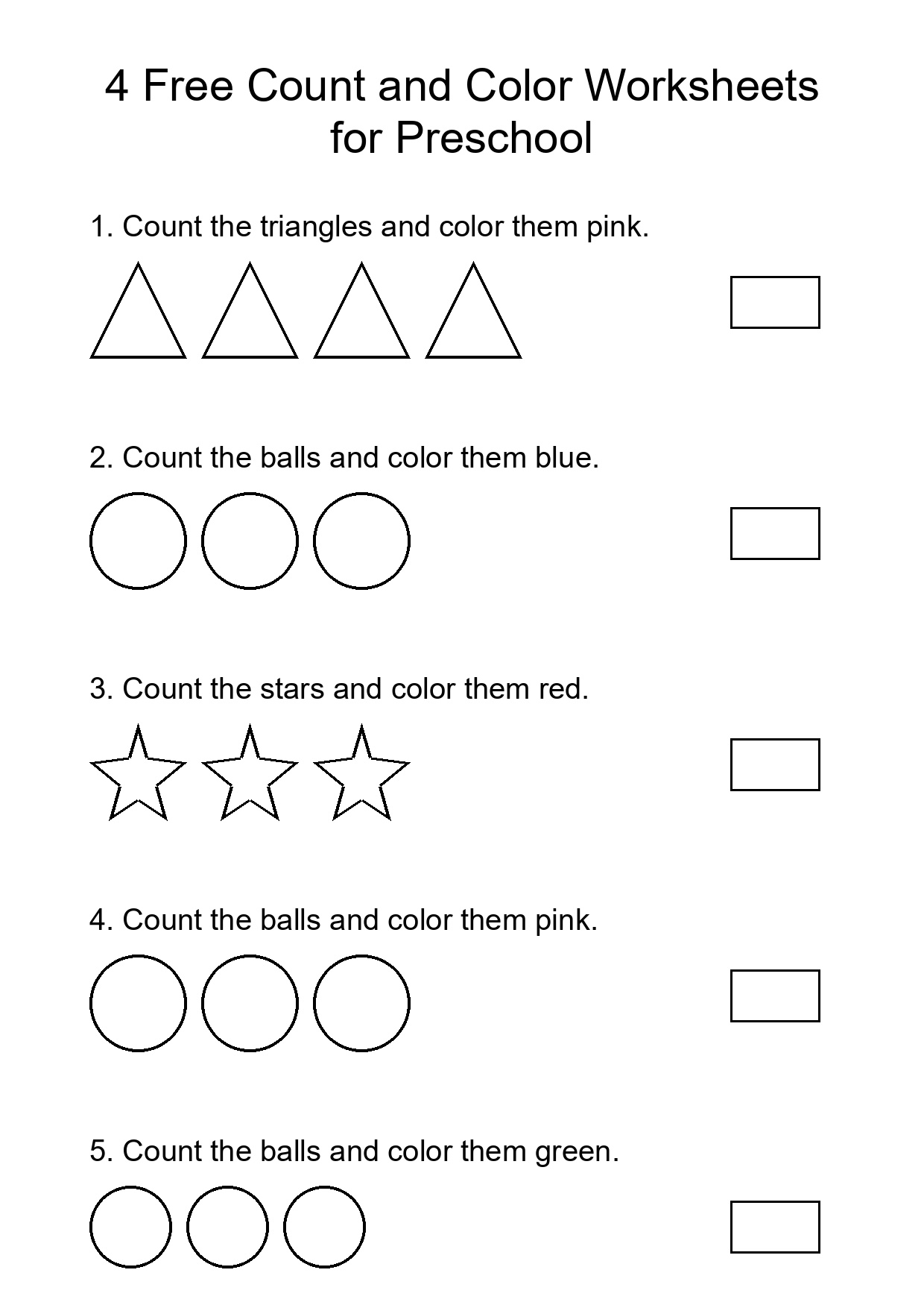 4 Free Count and Color Worksheets for Preschool