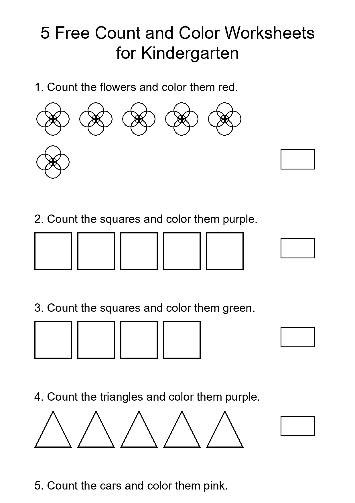 5 Free Count and Color Worksheets for Kindergarten