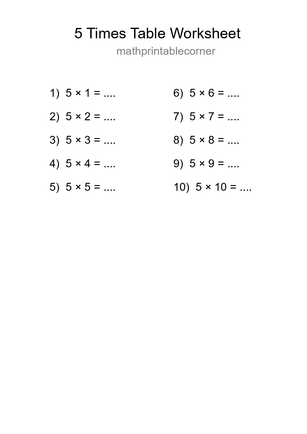 5 Times Table Worksheet For Grade 2 - Part 196