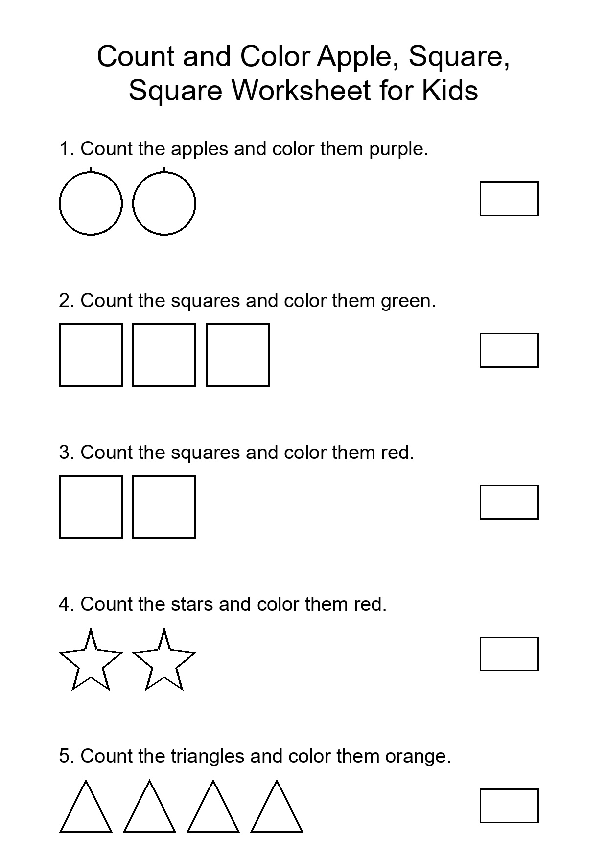 Count and Color Apple, Square, Square Worksheet for Kids