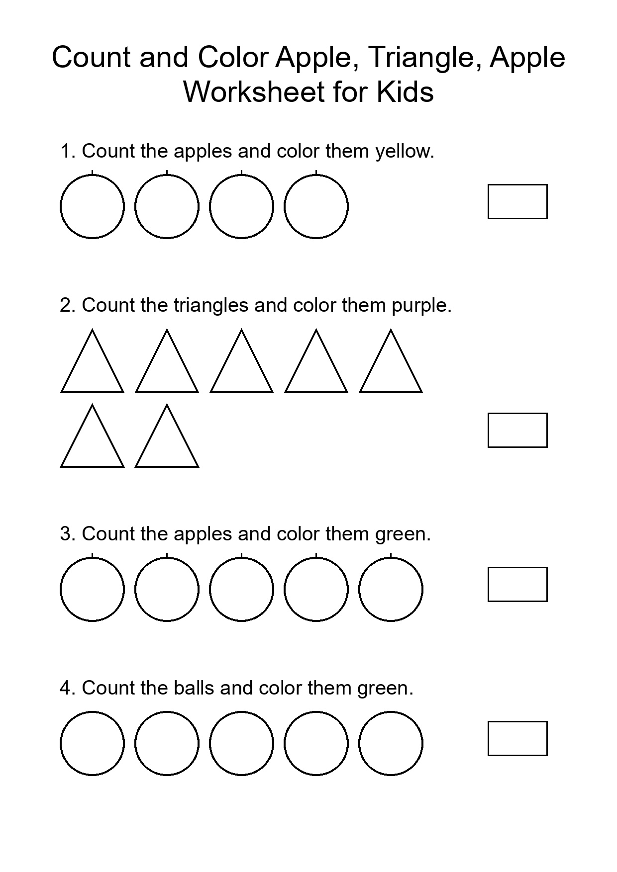 Count and Color Apple, Triangle, Apple Worksheet for Kids