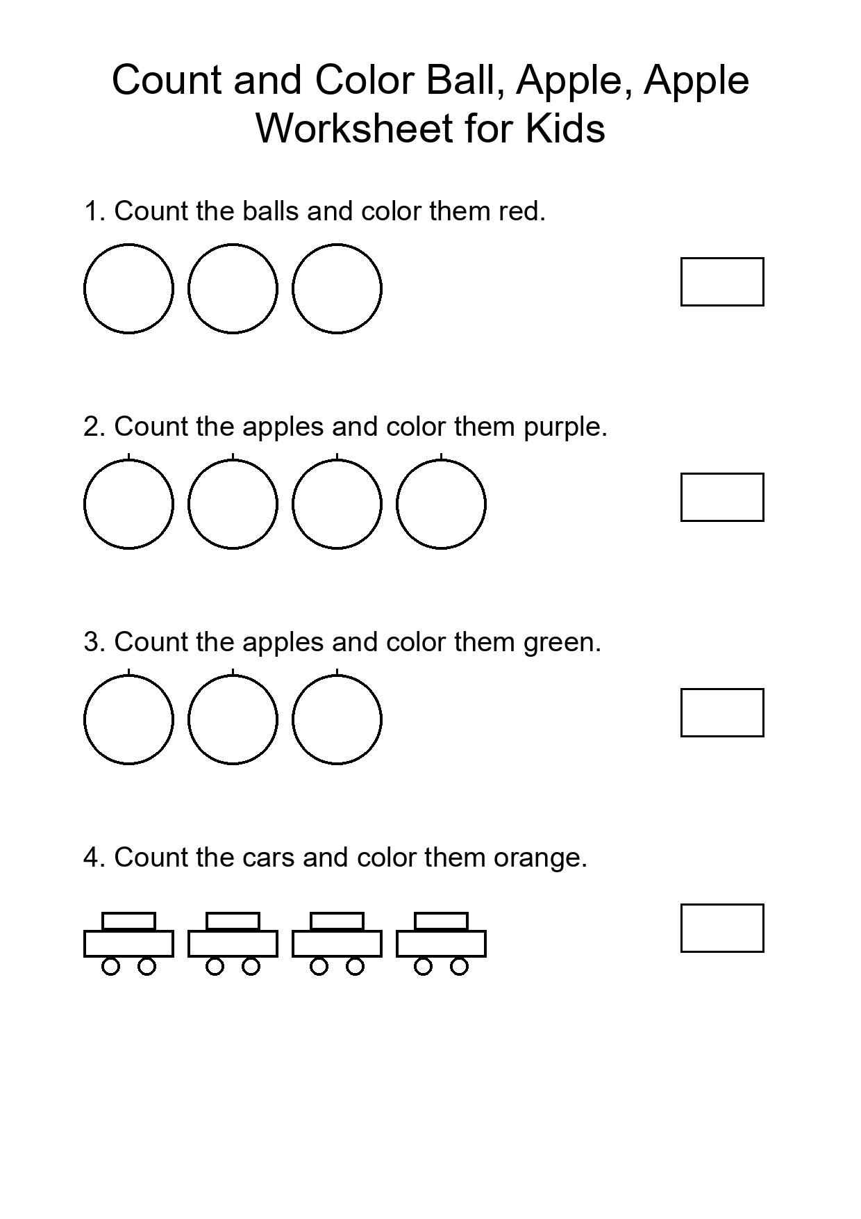 Count and Color Ball, Apple, Apple Worksheet for Kids