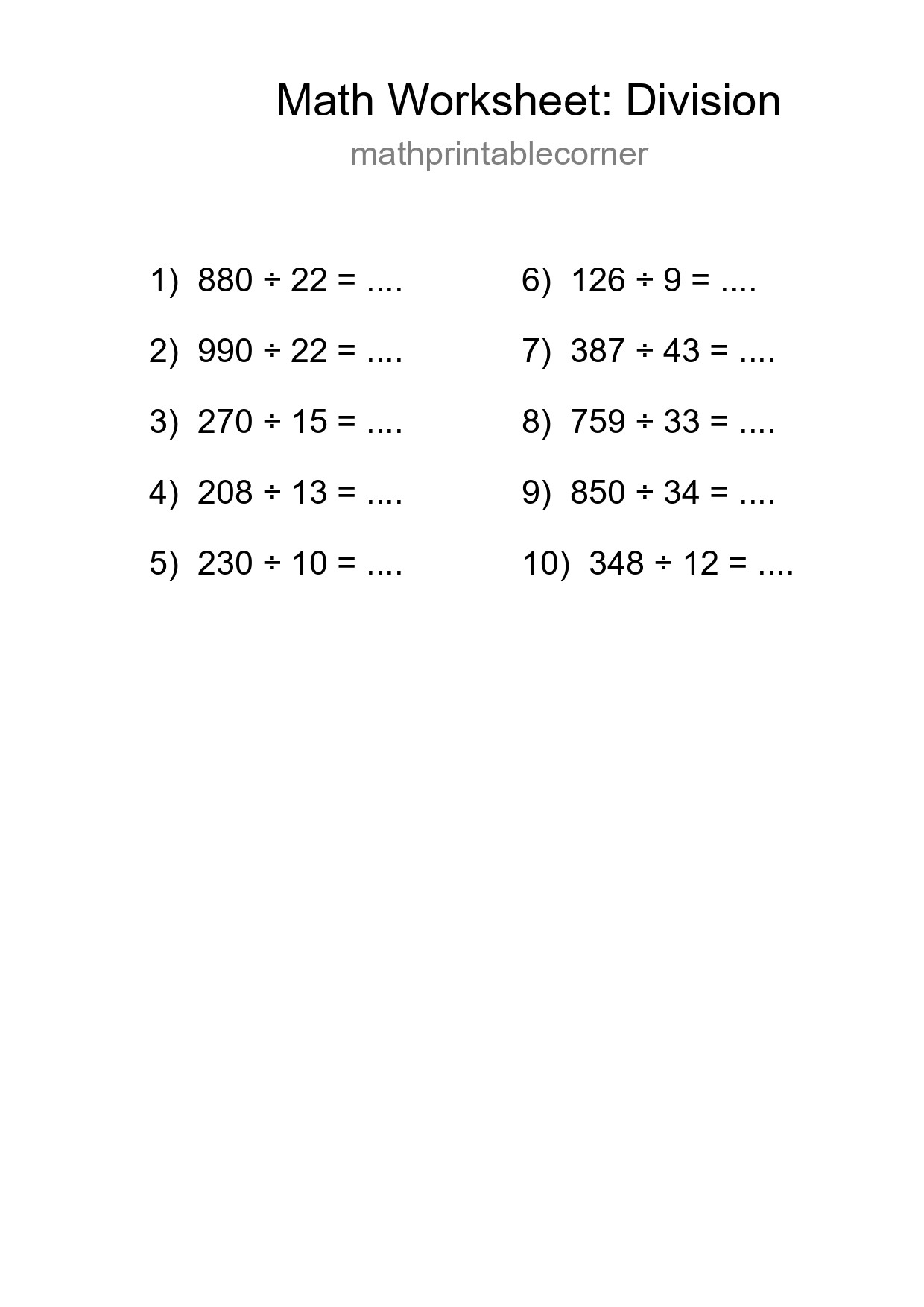 Free 10 Division Math Worksheet For Grade 2 - Part 125