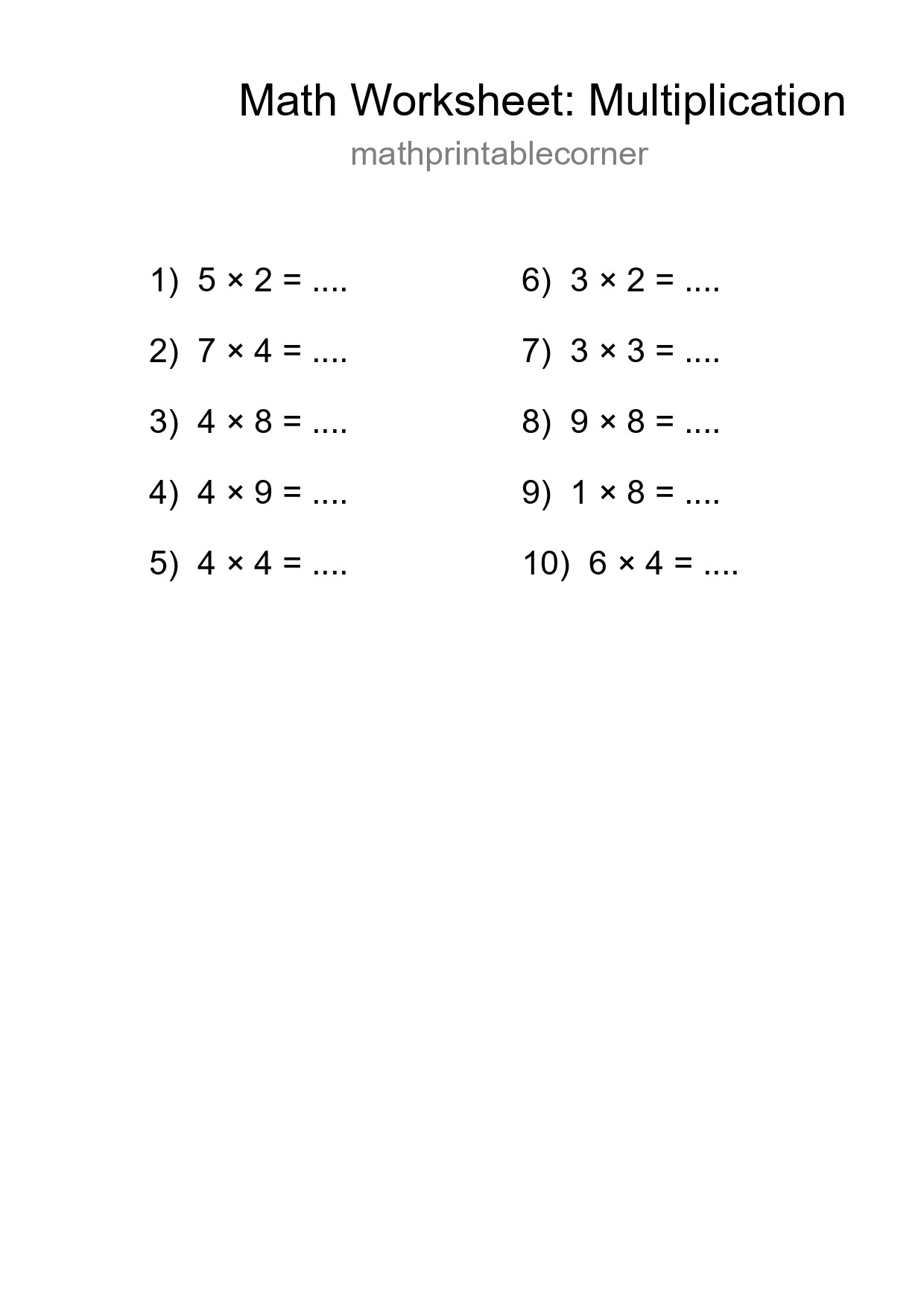 Free 10 Multiplication Math Worksheet For Grade 1 With Answers - Part 95