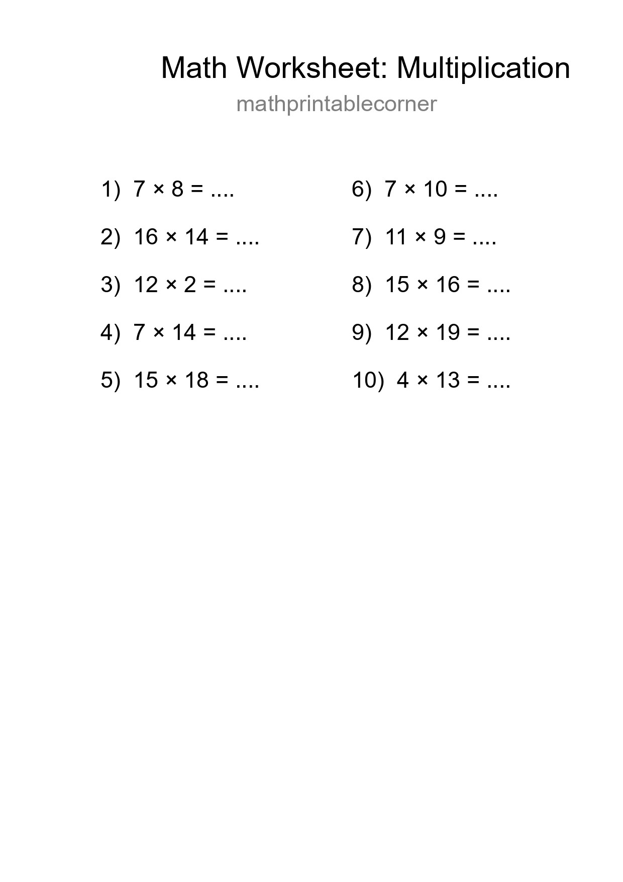Free 10 Multiplication Math Worksheet For Grade 2 - Part 161