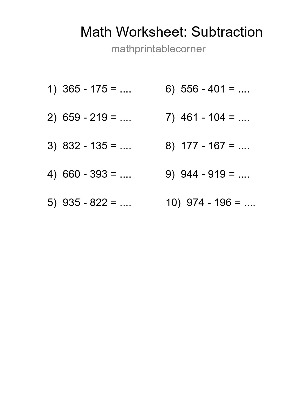 Free 10 Subtraction Math Worksheet For Grade 5 With Answers - Part 30