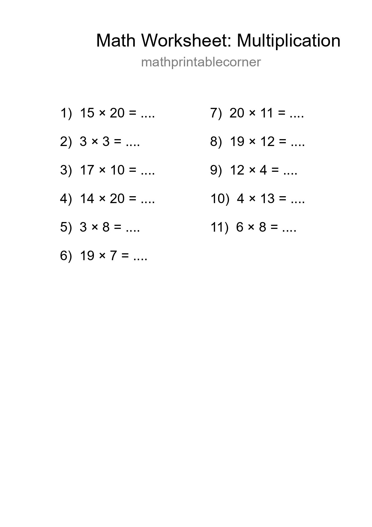 Free 11 Multiplication Math Worksheet For Grade 2 - Part 227