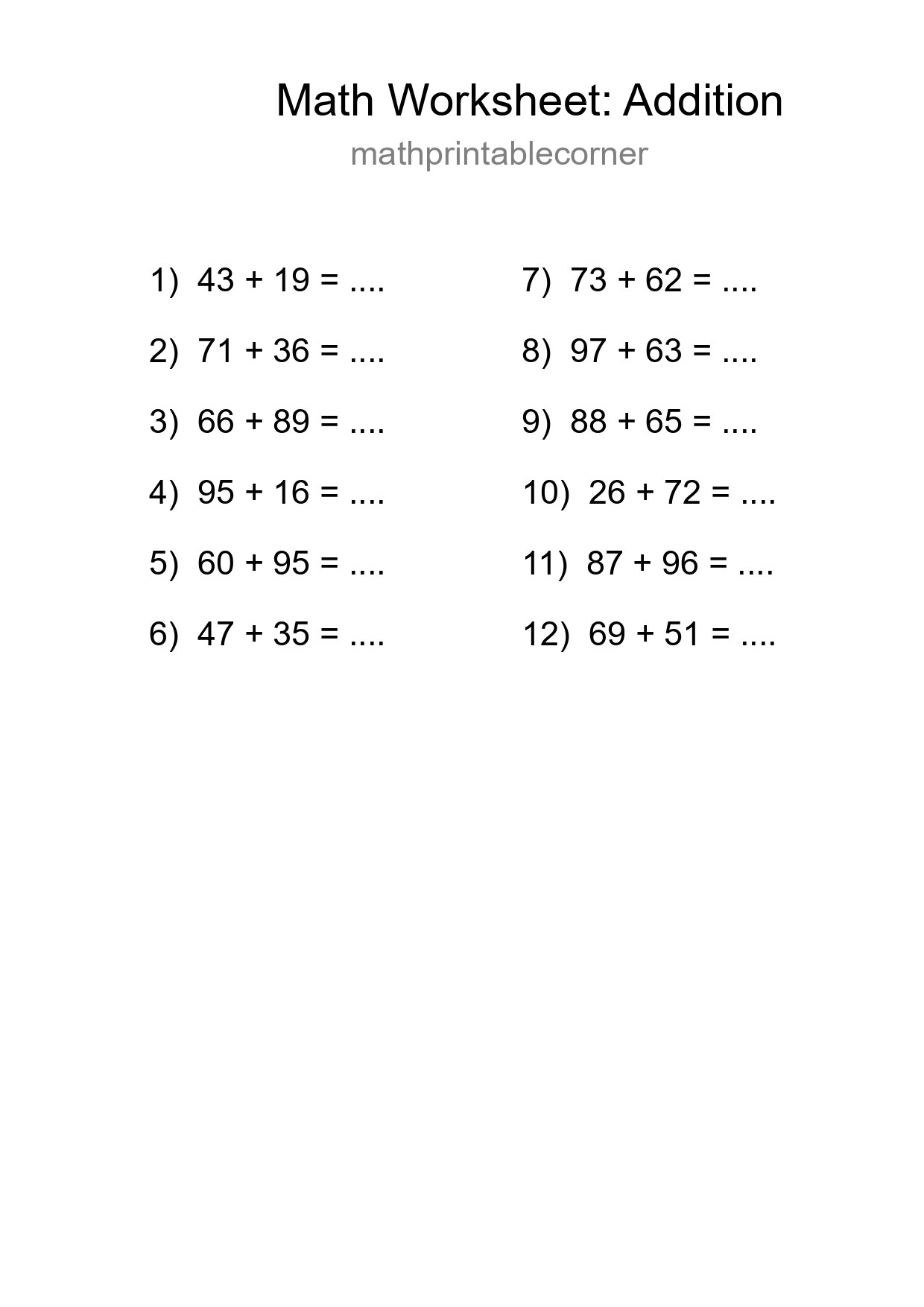 Free 12 Addition Math Worksheet For Grade 3 - Part 254
