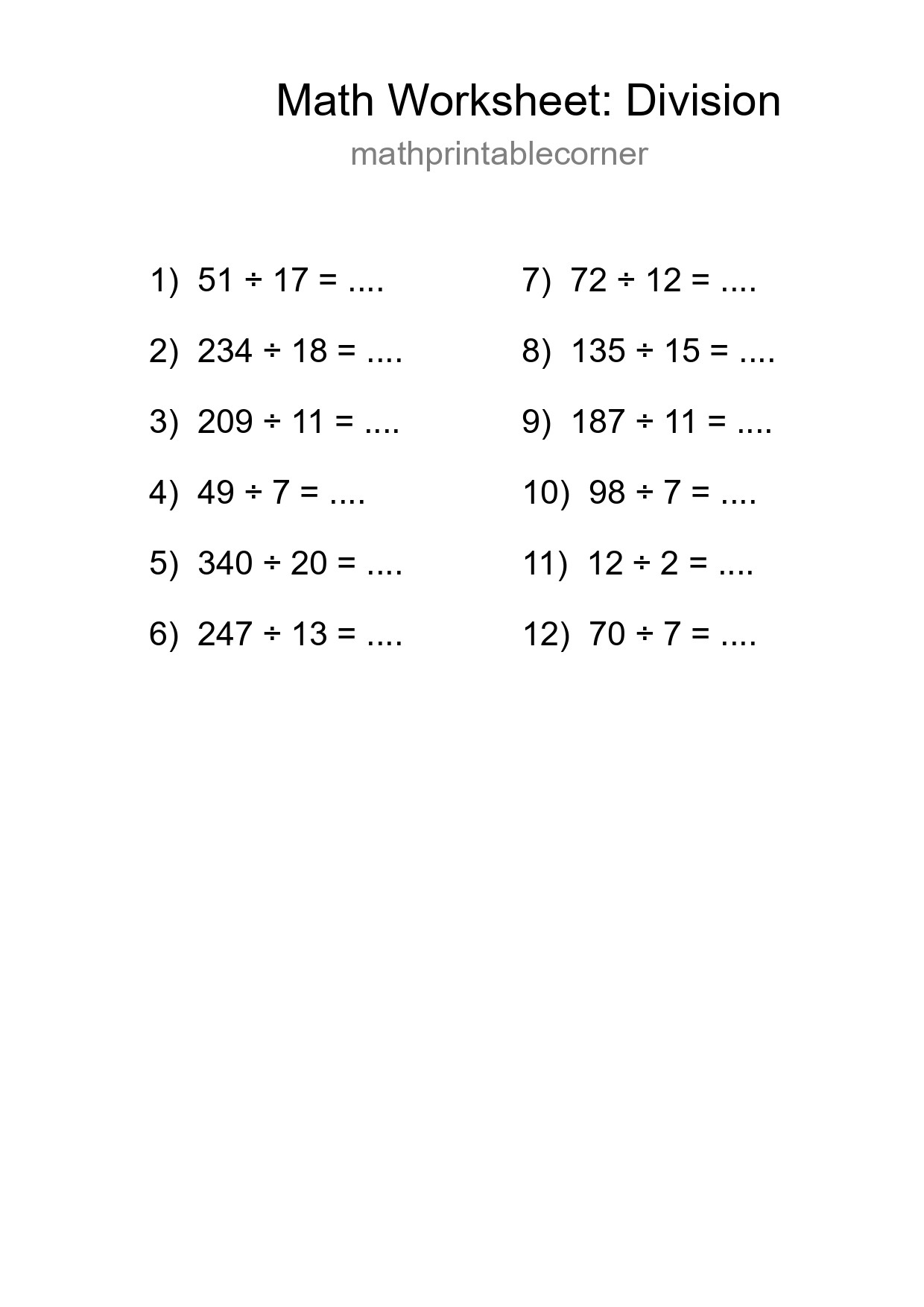 Free 12 Division Math Worksheet For Grade 2 With Answers - Part 15