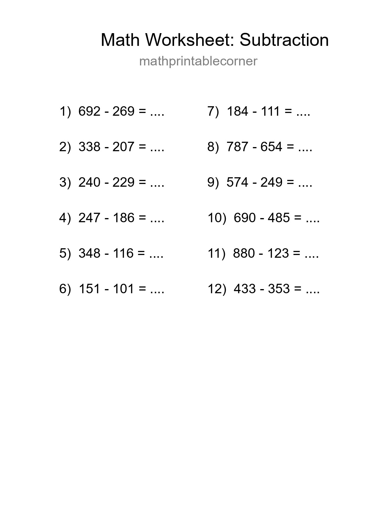 Free 12 Subtraction Math Worksheet For Grade 5 - Part 162