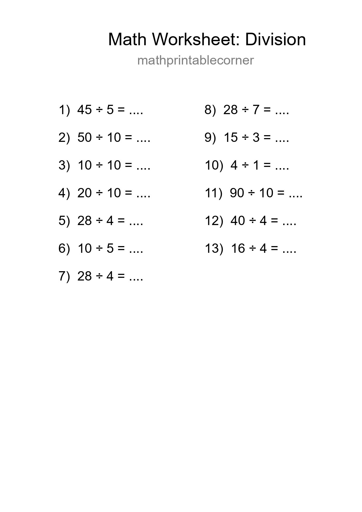 Free 13 Division Math Worksheet For Grade 1 - Part 224