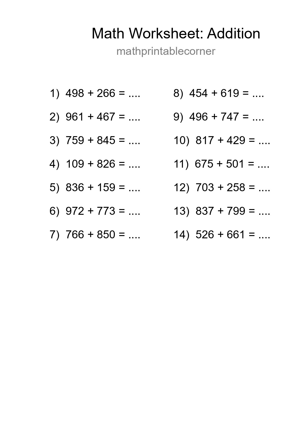 Free 14 Addition Math Worksheet For Grade 5 With Answers - Part 243