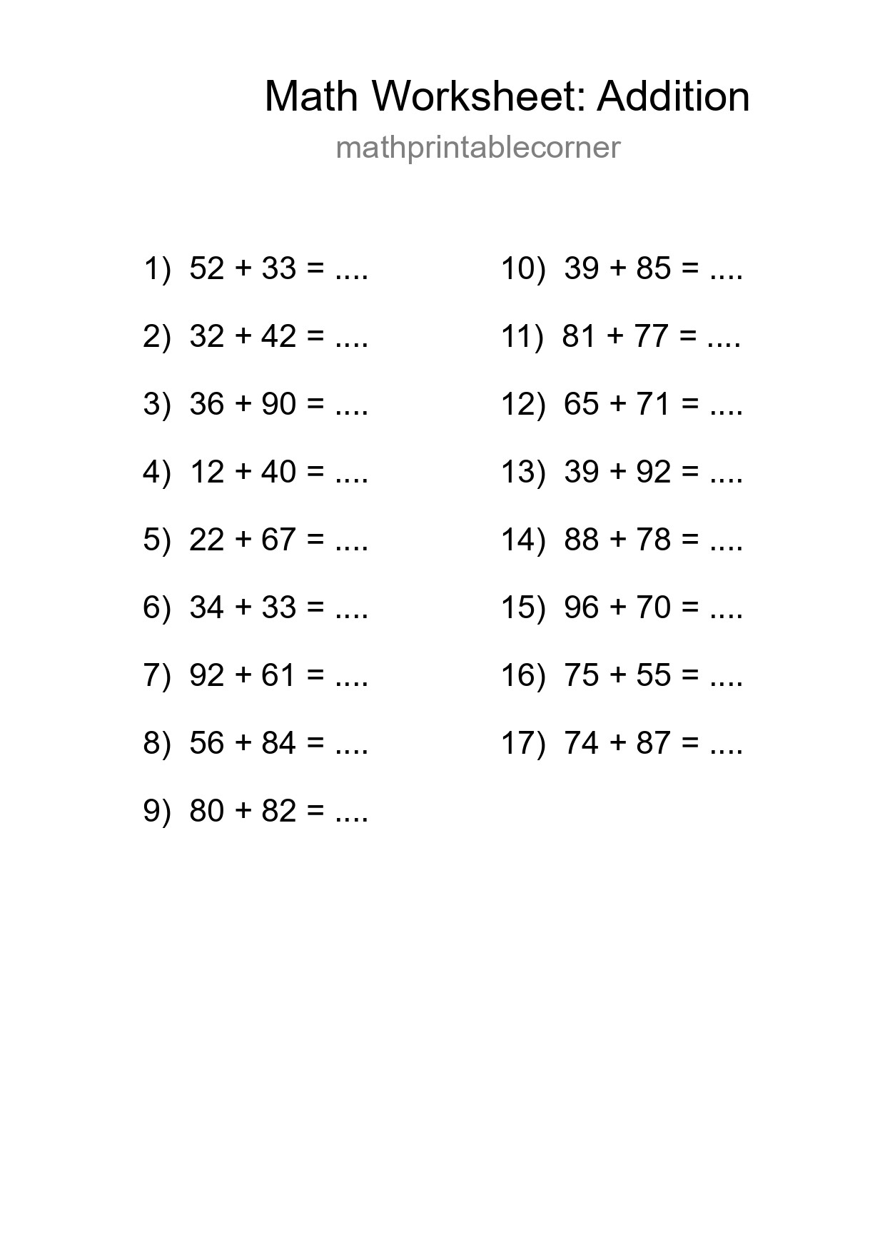 Free 17 Addition Math Worksheet For Grade 3 - Part 210
