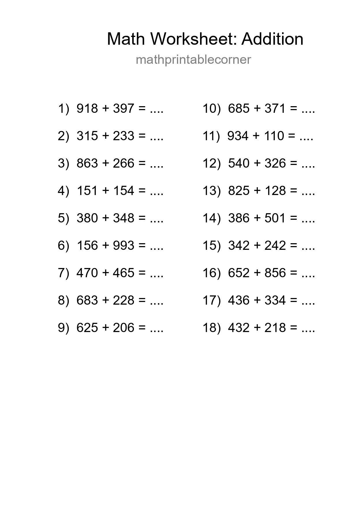 Free 18 Addition Math Worksheet For Grade 5 - Part 89
