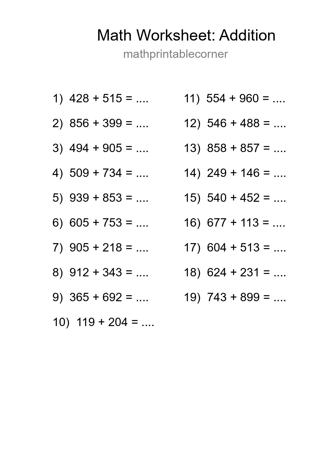 Free 19 Addition Math Worksheet For Grade 5 - Part 199