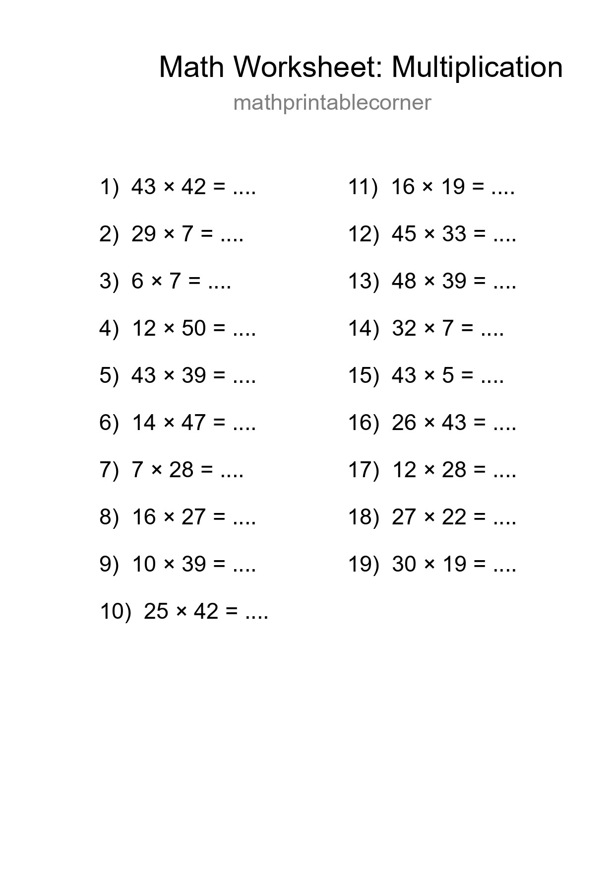 Free 19 Multiplication Math Worksheet For Grade 2 With Answers - Part 62