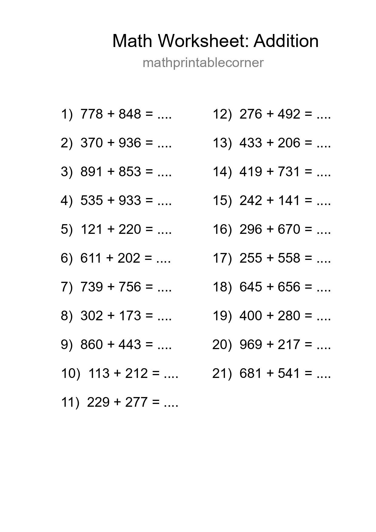 Free 21 Addition Math Worksheet For Grade 5 With Answers - Part 144