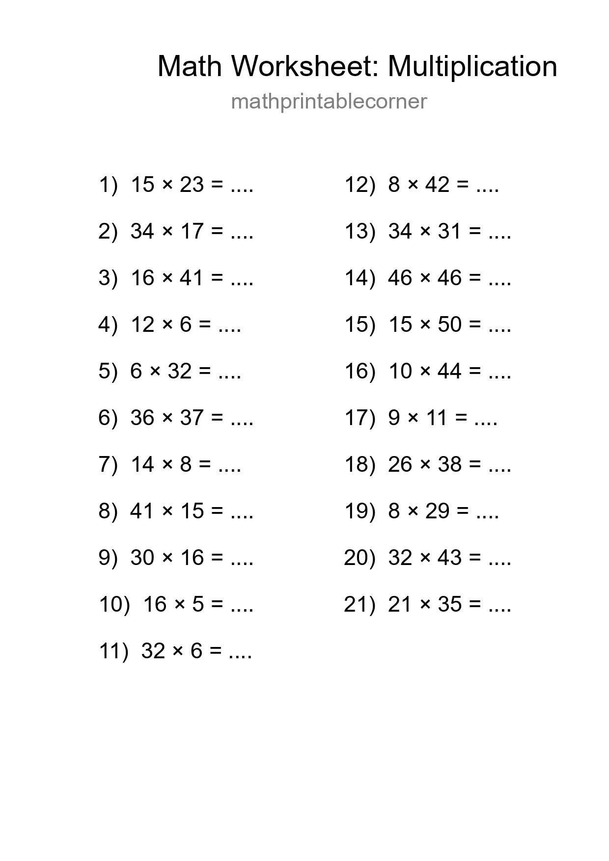Free 21 Multiplication Math Worksheet For Grade 2 - Part 106
