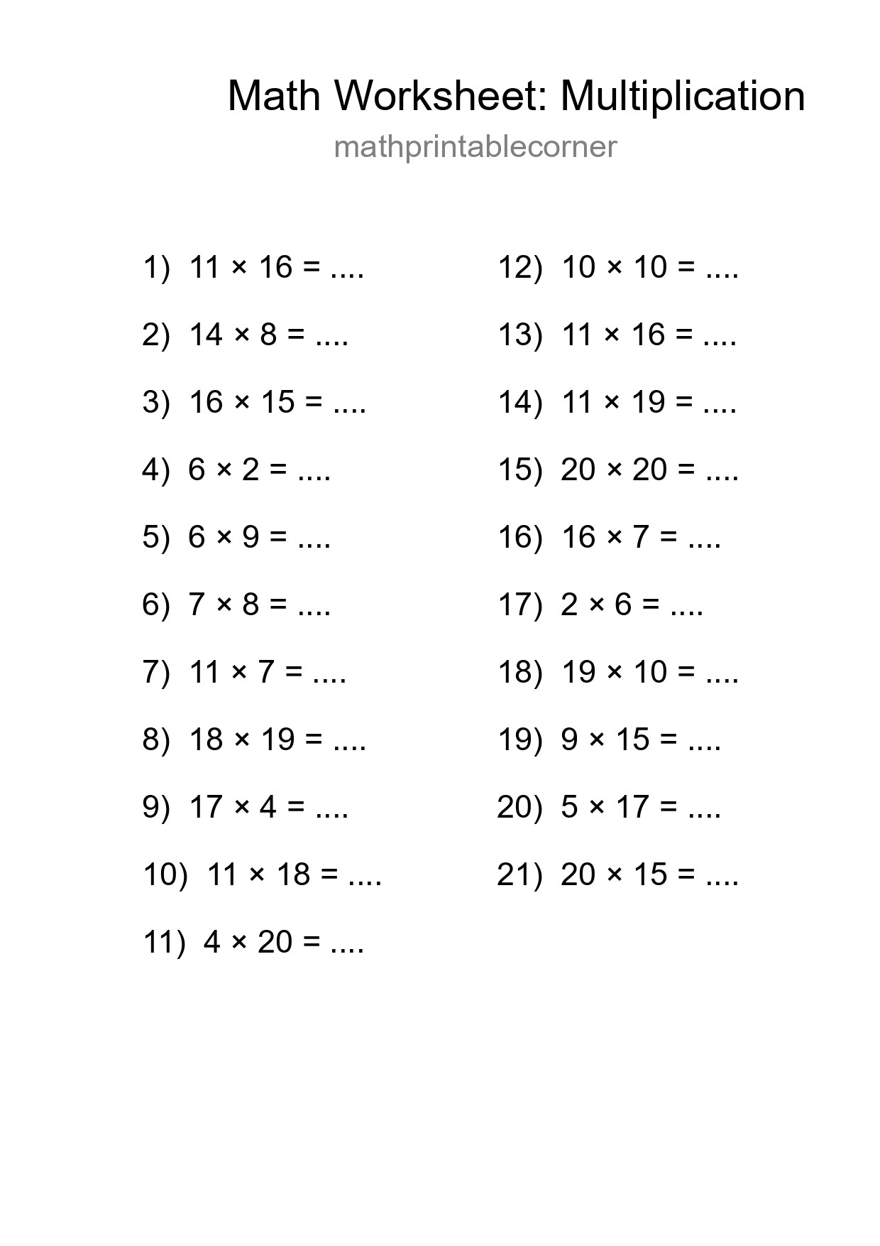 Free 21 Multiplication Math Worksheet For Grade 2 With Answers - Part 293