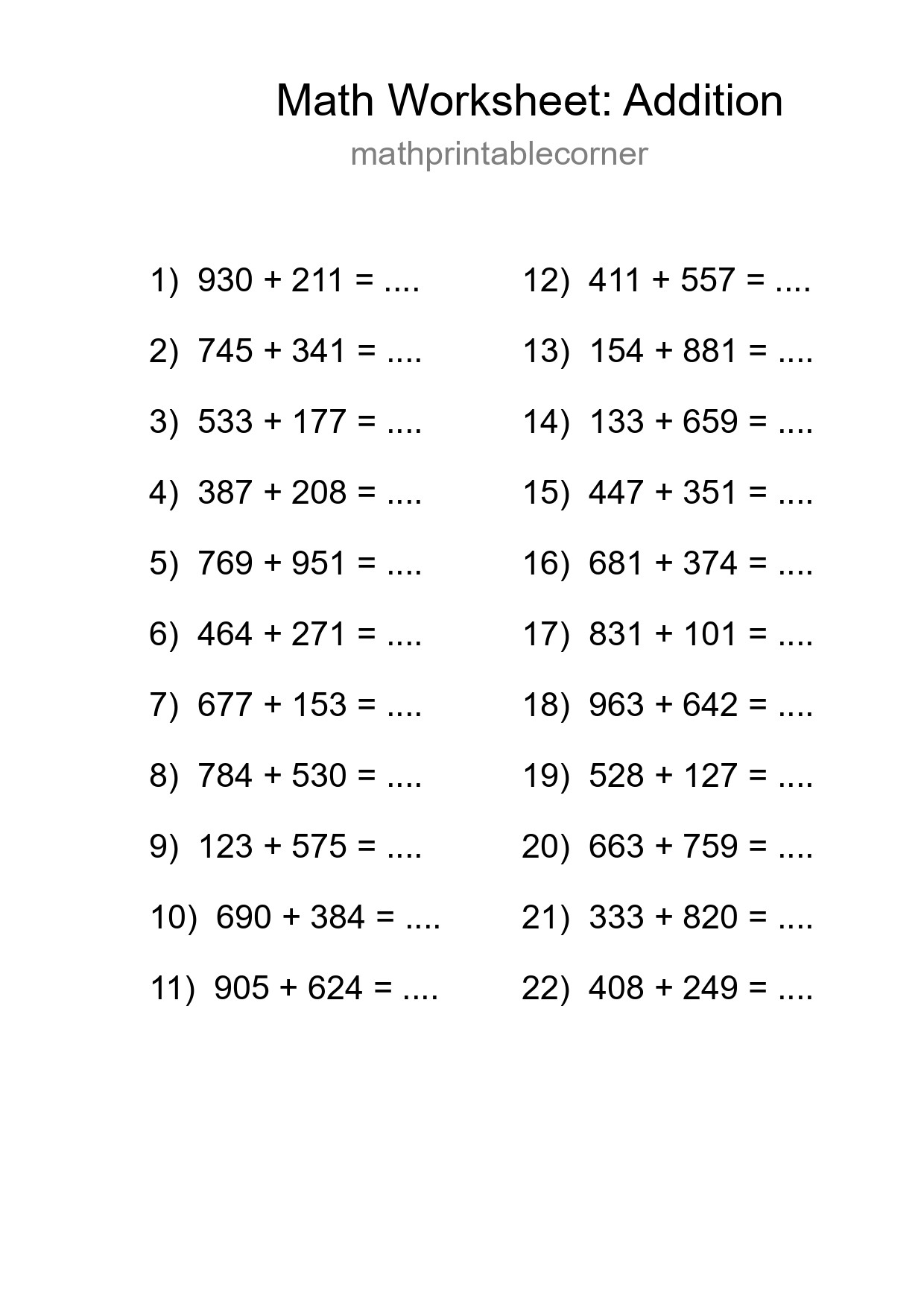 Free 22 Addition Math Worksheet For Grade 5 - Part 122