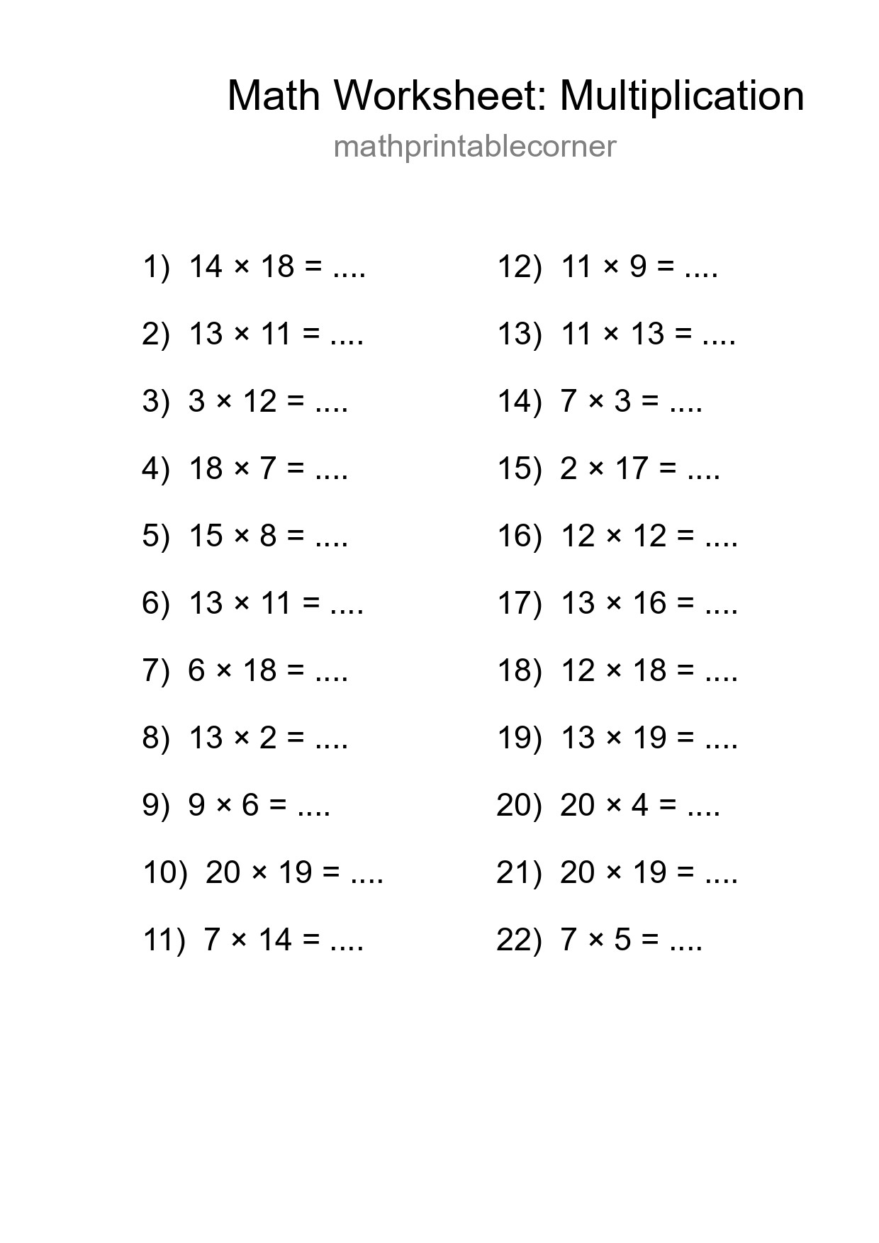 Free 22 Multiplication Math Worksheet For Grade 2 With Answers - Part 249