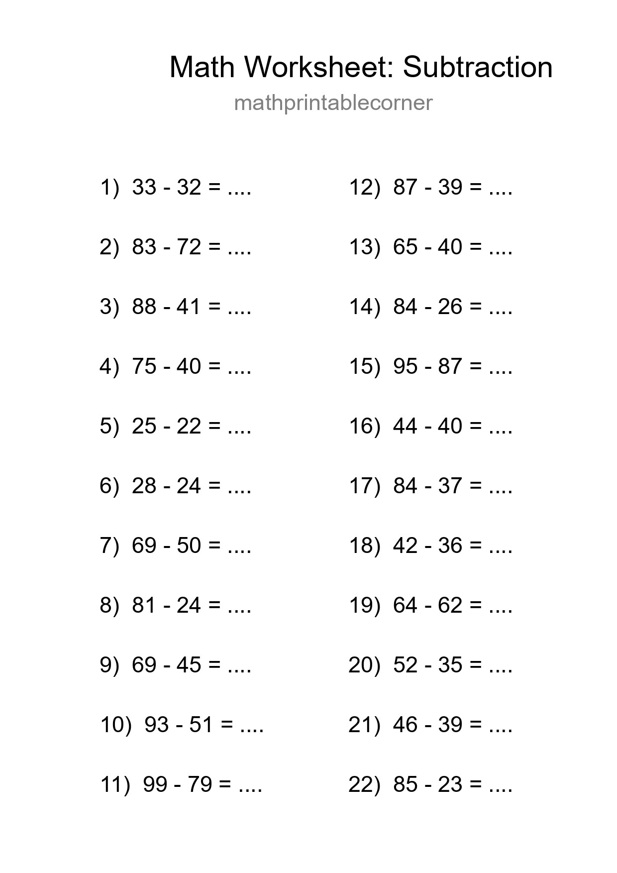 Free 22 Subtraction Math Worksheet For Grade 3 With Answers - Part 52