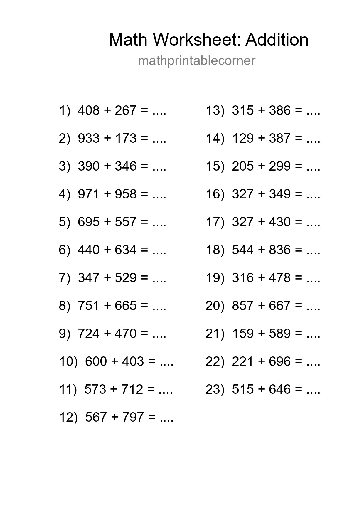 Free 23 Addition Math Worksheet For Grade 5 - Part 100