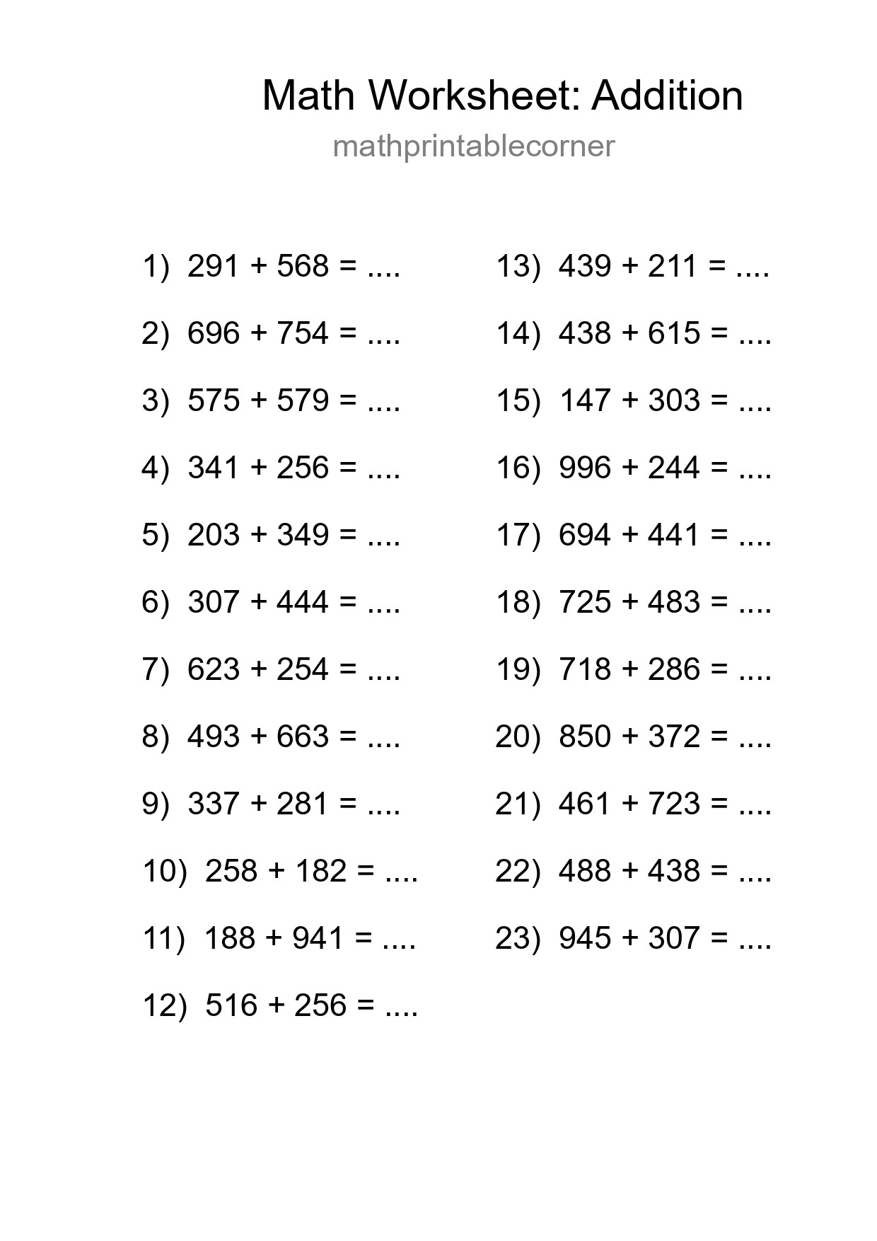 Free 23 Addition Math Worksheet For Grade 5 - Part 23