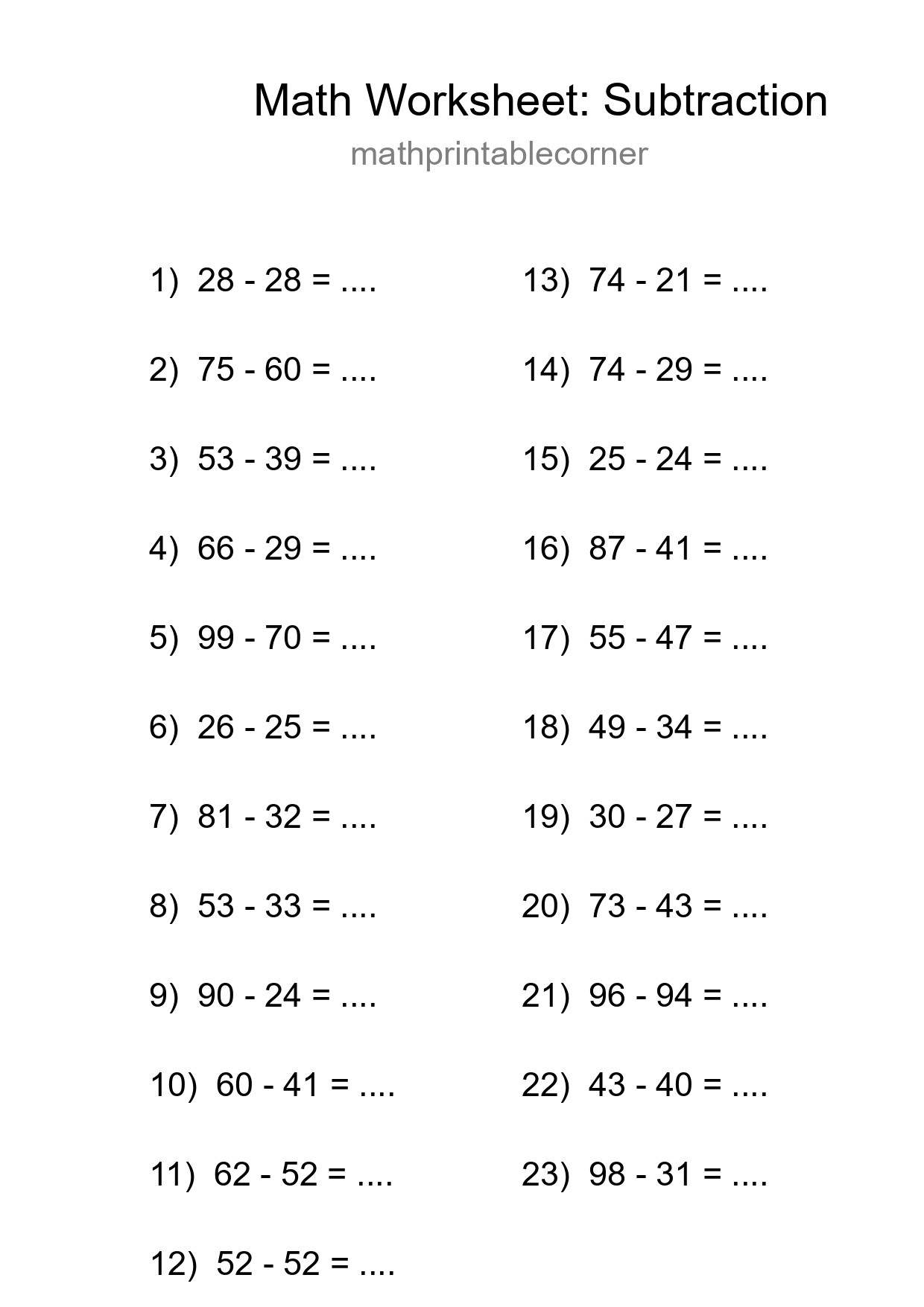 Free 23 Subtraction Math Worksheet For Grade 3 With Answers - Part 250