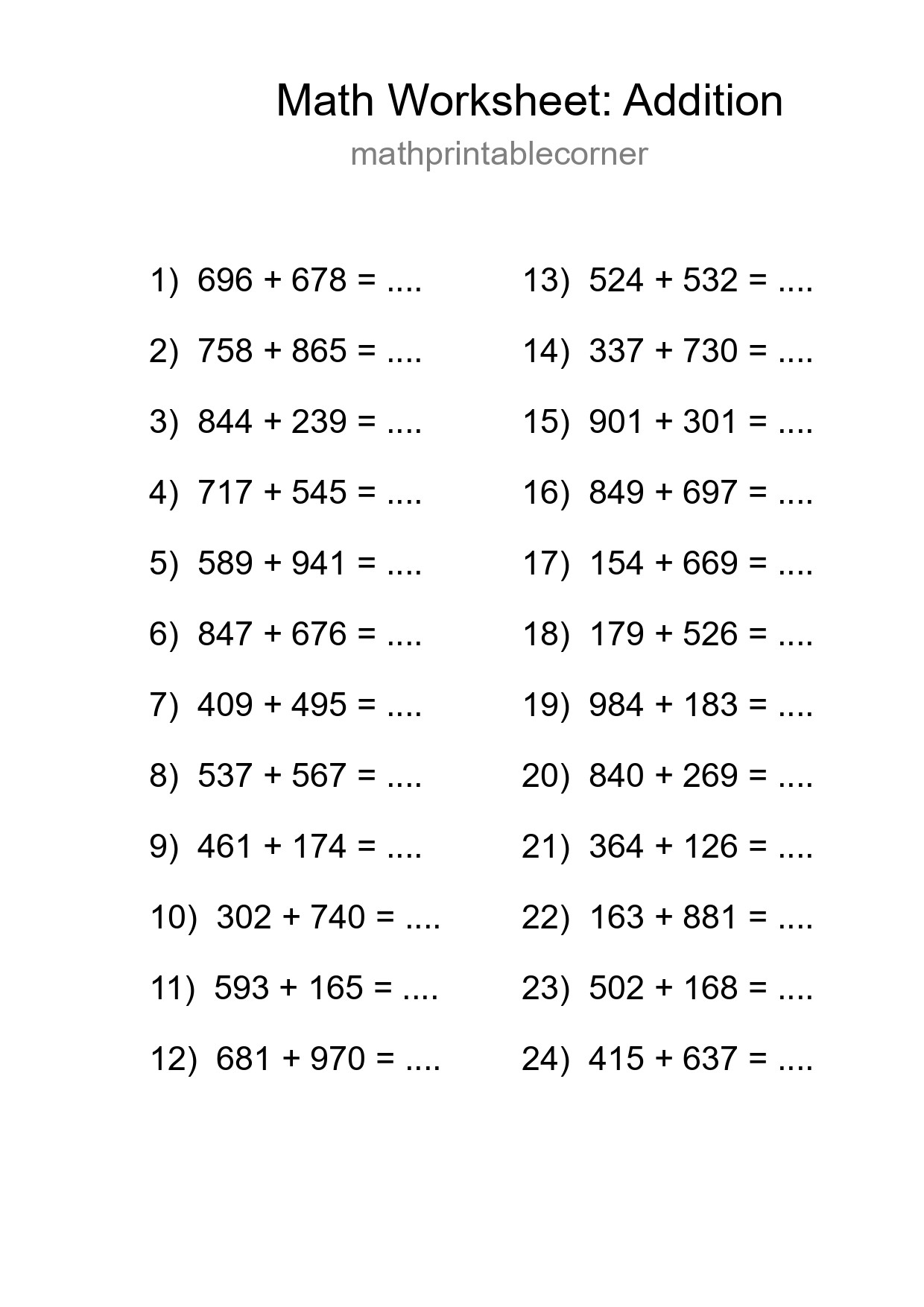 Free 24 Addition Math Worksheet For Grade 5 With Answers - Part 188