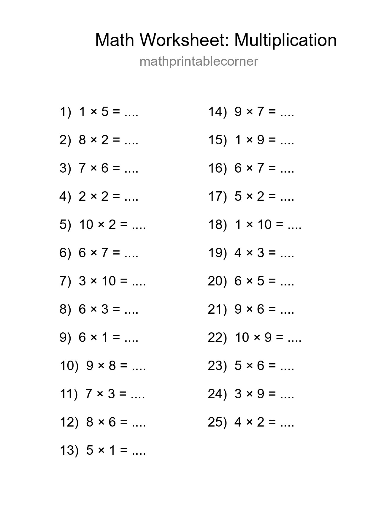 Free 25 Multiplication Math Worksheet For Grade 1 - Part 128