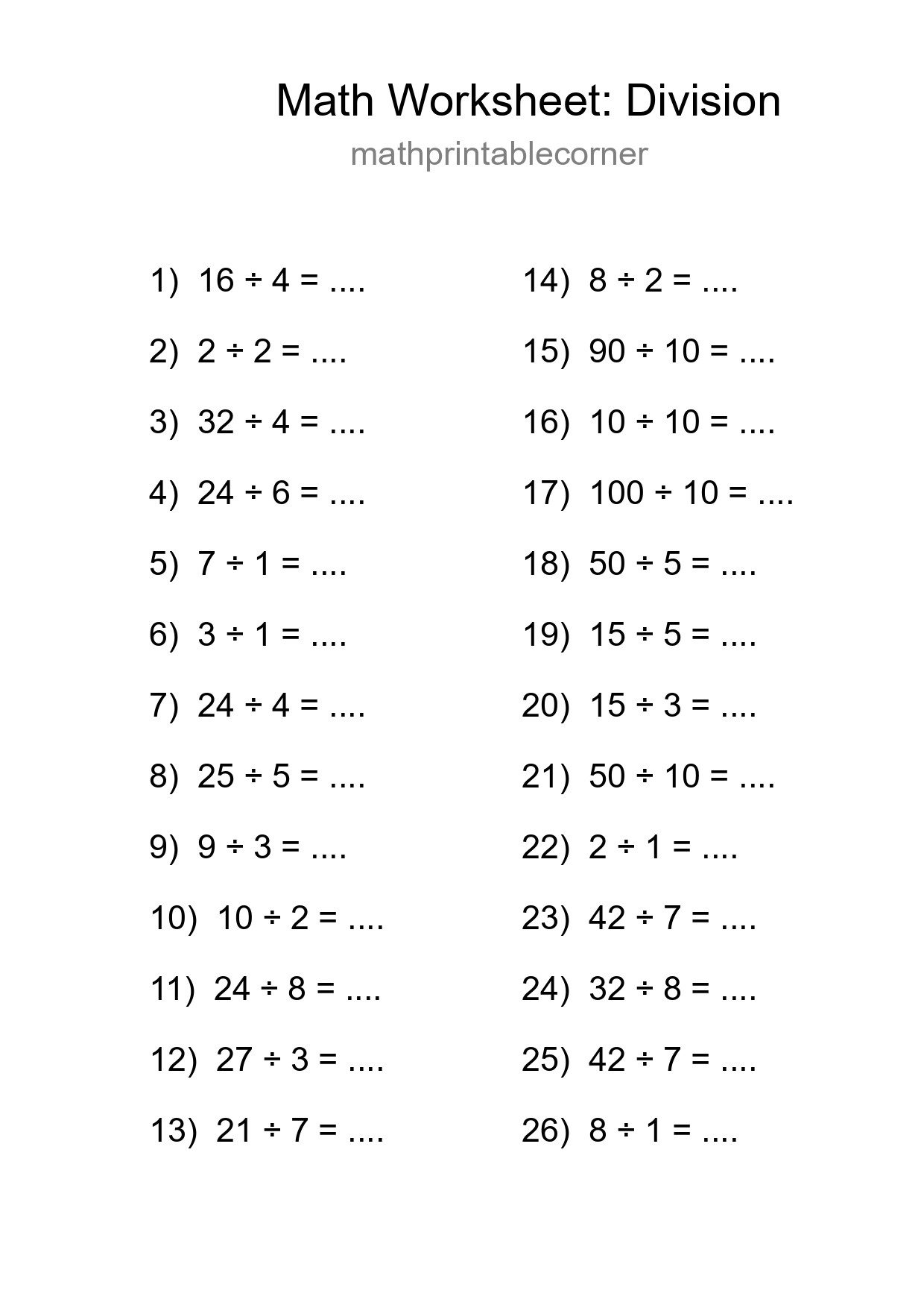 Free 26 Division Math Worksheet For Grade 1 - Part 279