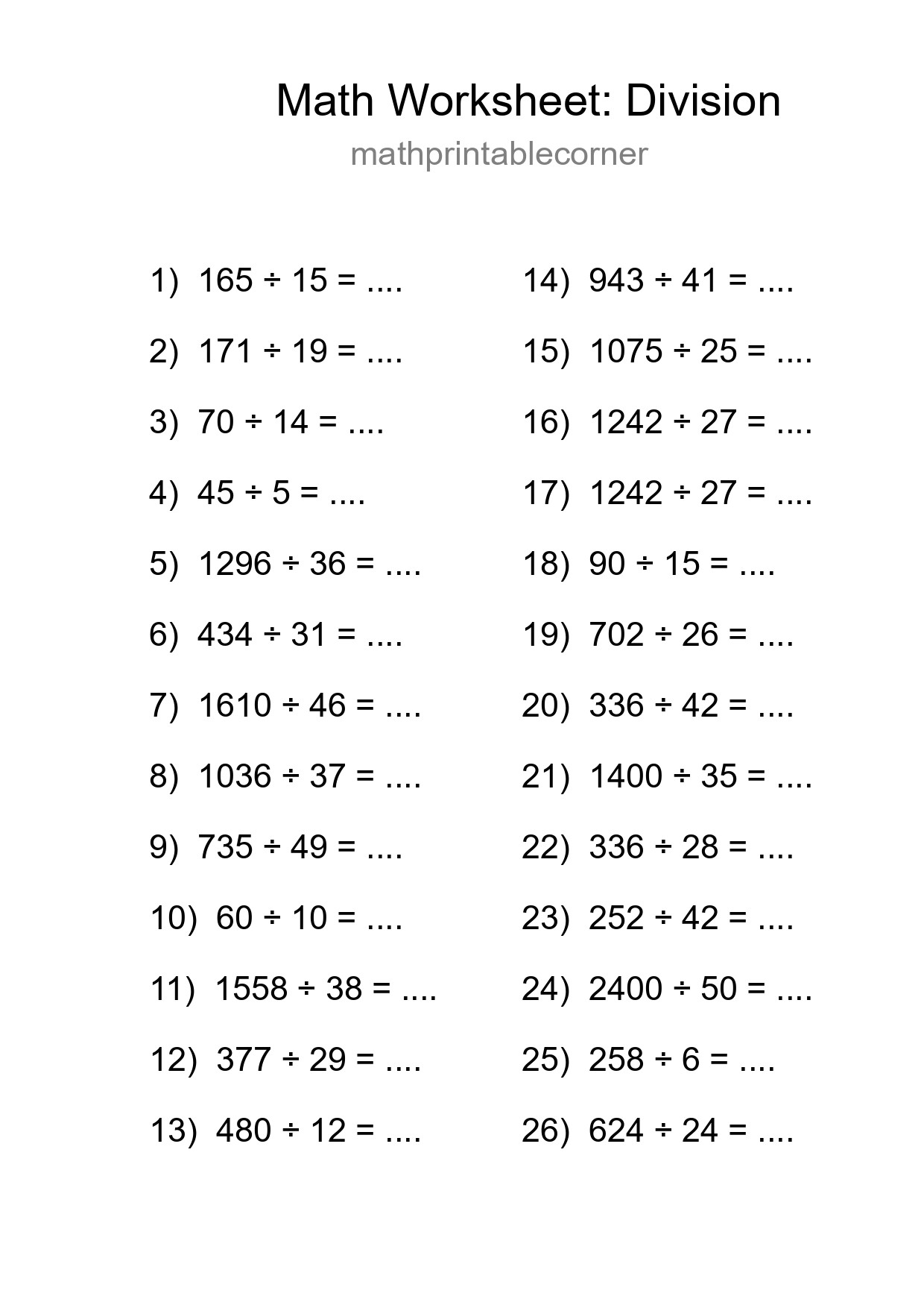 Free 26 Division Math Worksheet For Grade 2 With Answers - Part 158