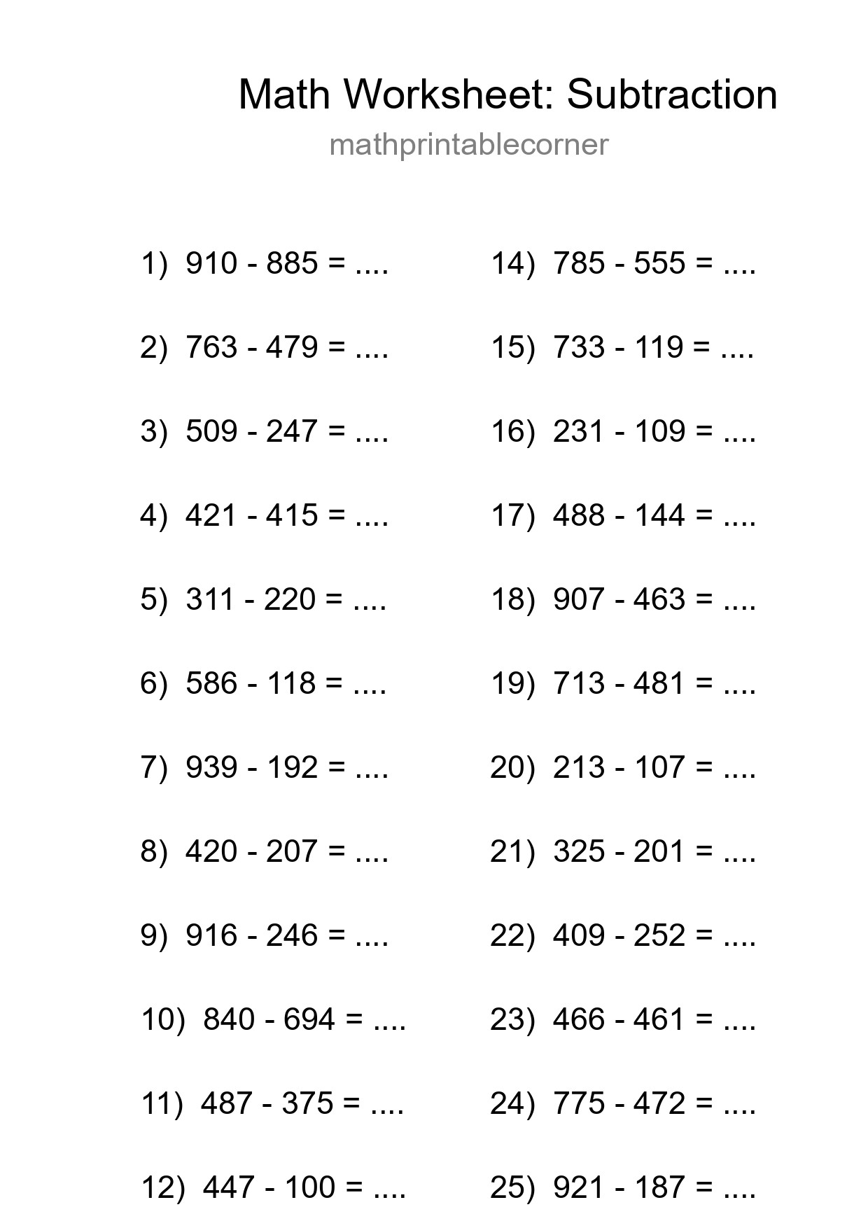 Free 26 Subtraction Math Worksheet For Grade 5 - Part 63