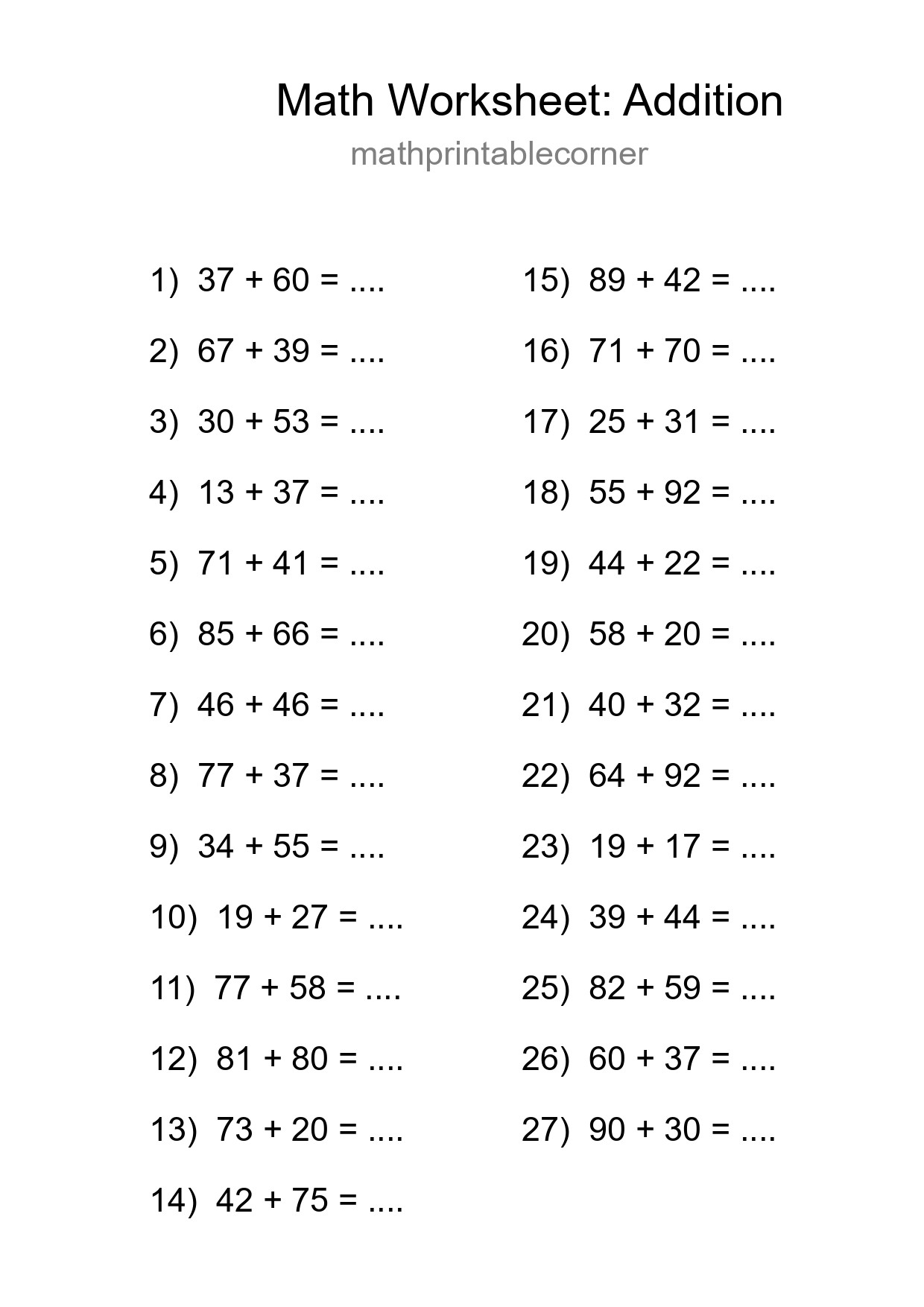Free 27 Addition Math Worksheet For Grade 3 - Part 45