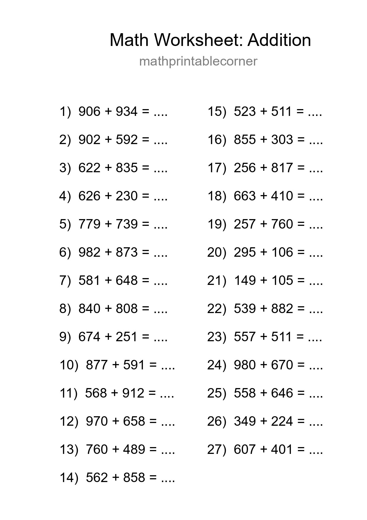 Free 27 Addition Math Worksheet For Grade 5 - Part 12