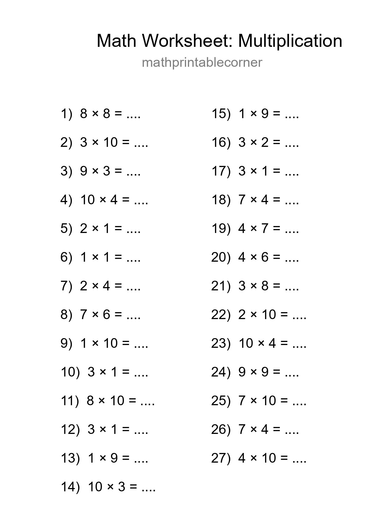 Free 27 Multiplication Math Worksheet For Grade 1 - Part 29