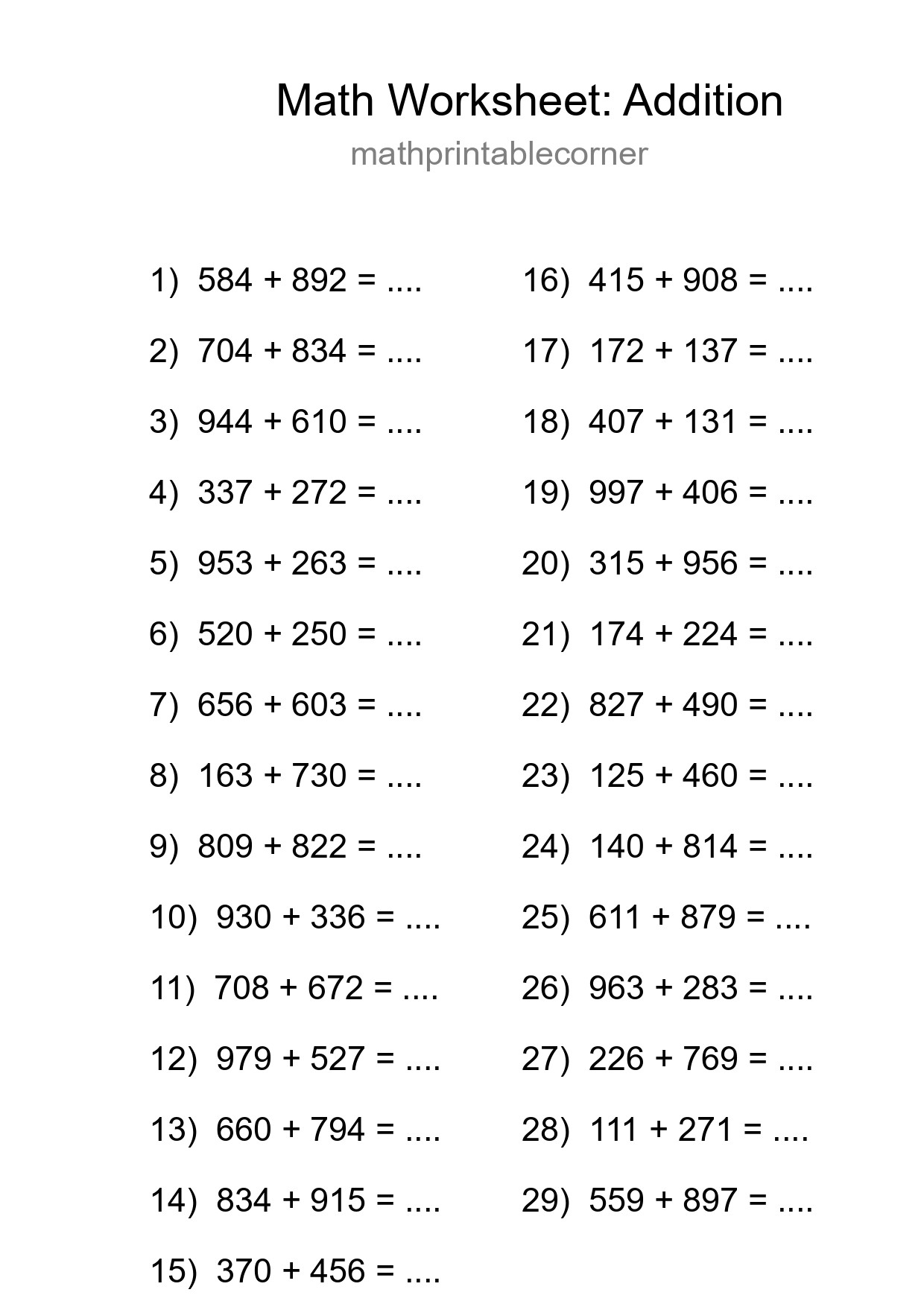 Free 29 Addition Math Worksheet For Grade 5 With Answers - Part 111