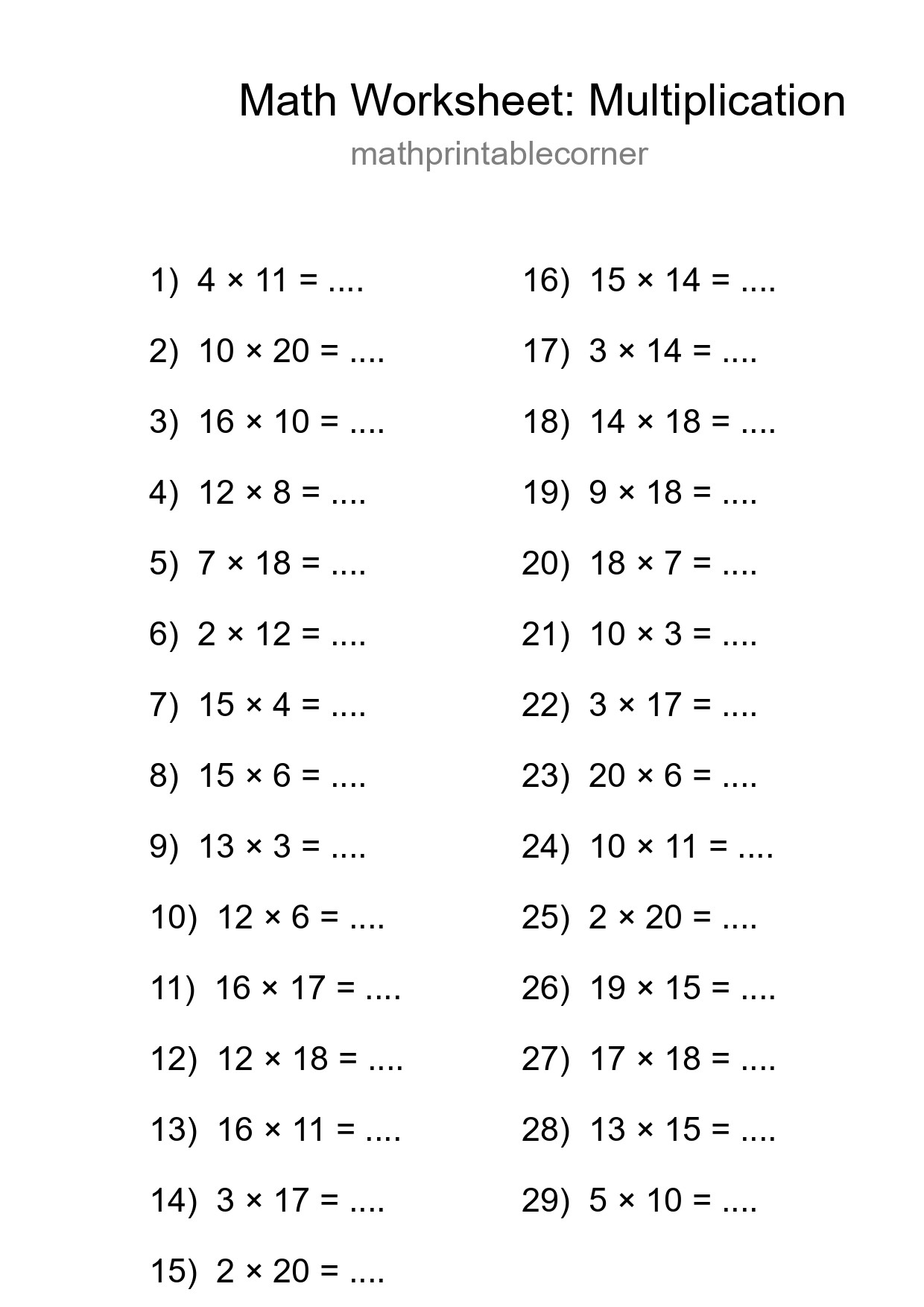 Free 29 Multiplication Math Worksheet For Grade 2 With Answers - Part 40