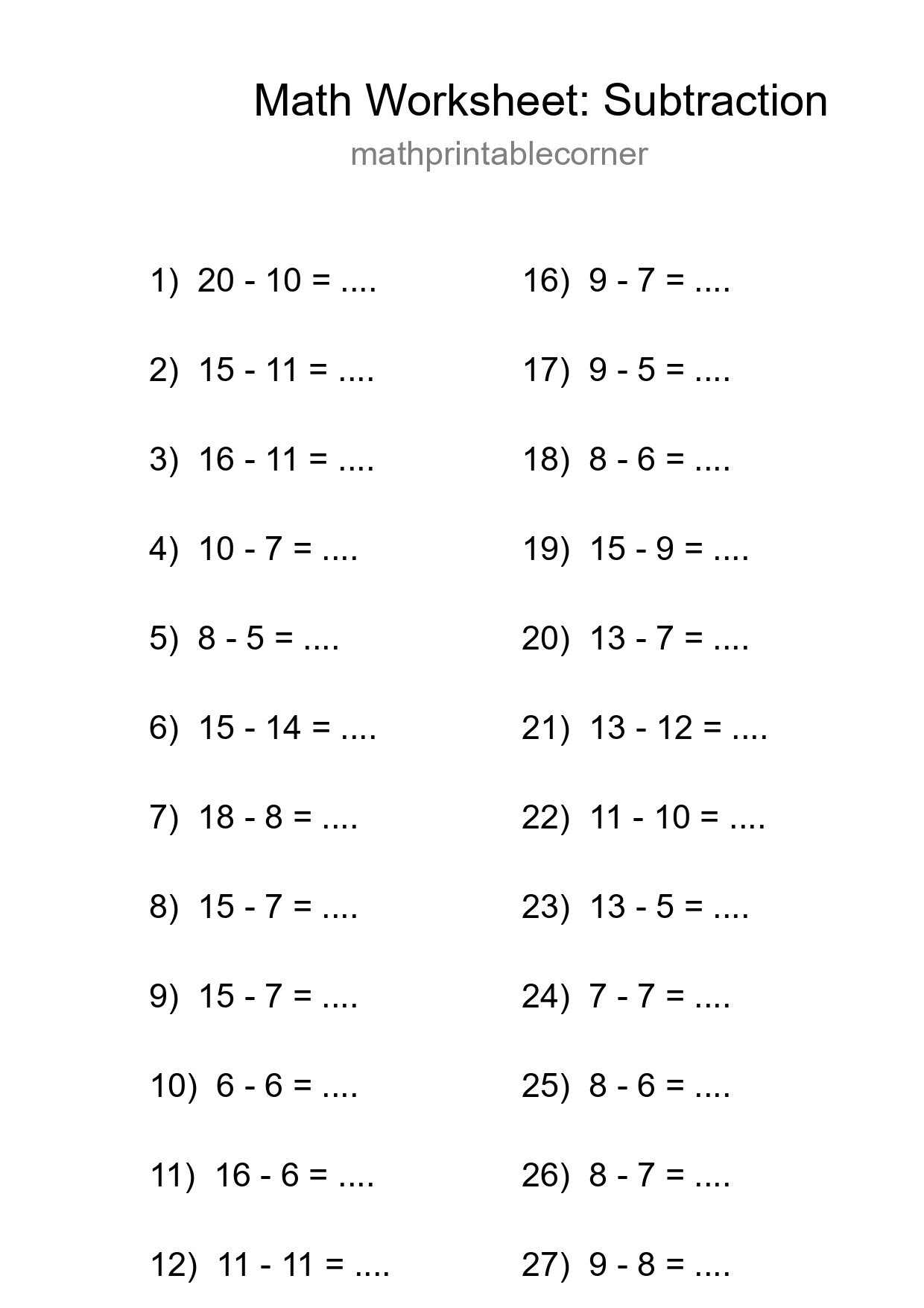 Free 29 Subtraction Math Worksheet For Grade 2 - Part 74