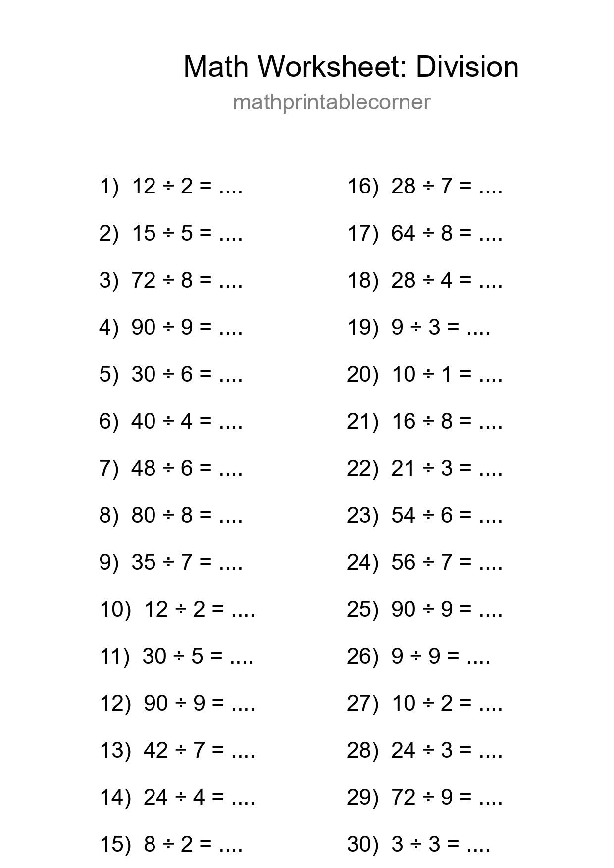 Free 30 Division Math Worksheet For Grade 1 - Part 169