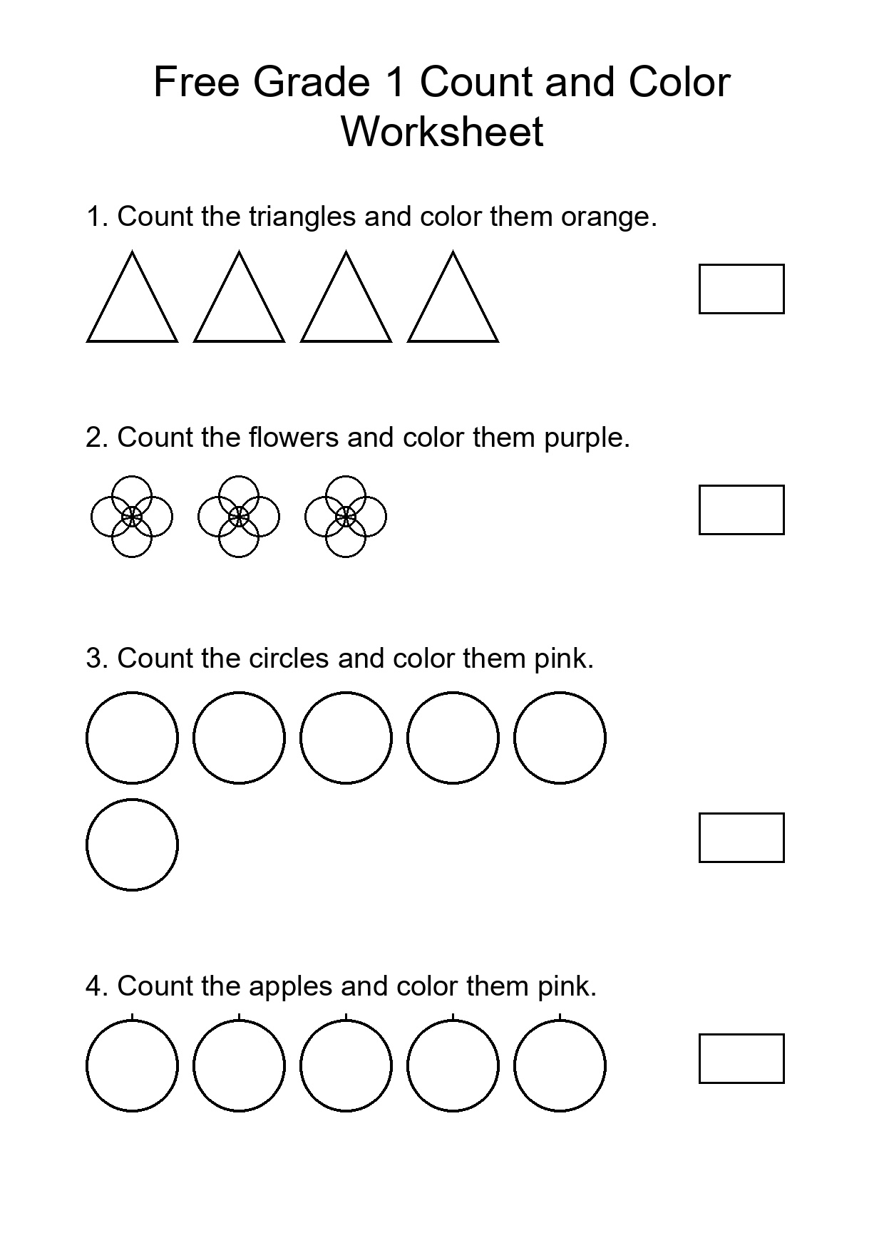 Free Grade 1 Count and Color Worksheet