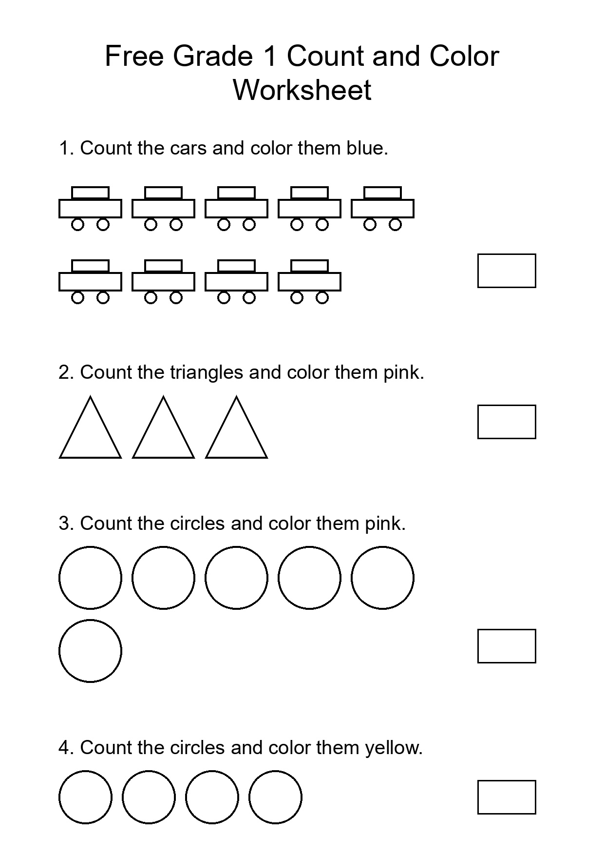 Free Grade 1 Count and Color Worksheet