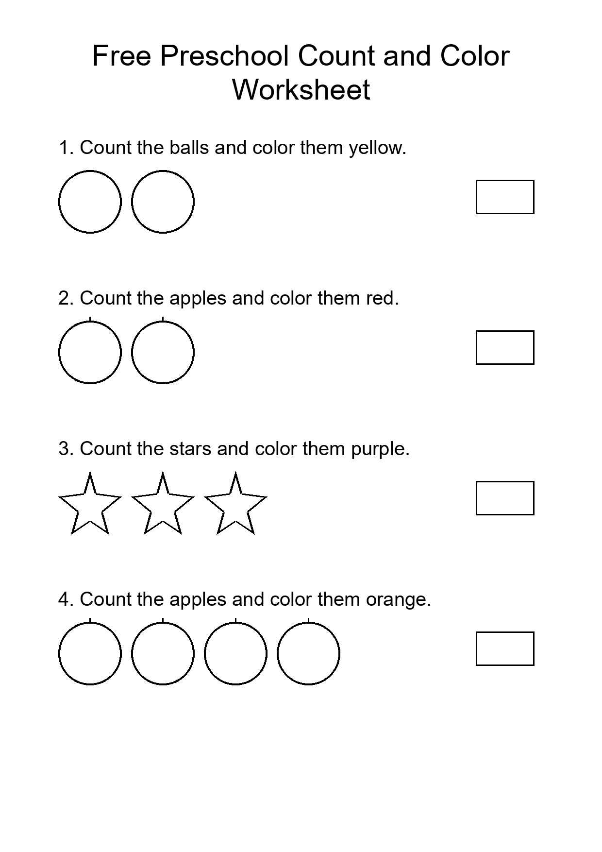Free Preschool Count and Color Worksheet