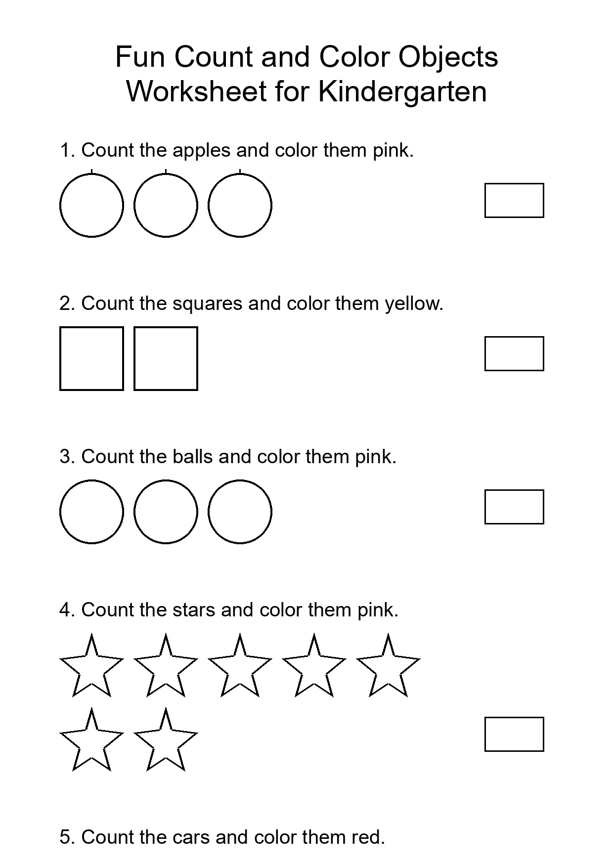 Fun Count and Color Objects Worksheet for Kindergarten