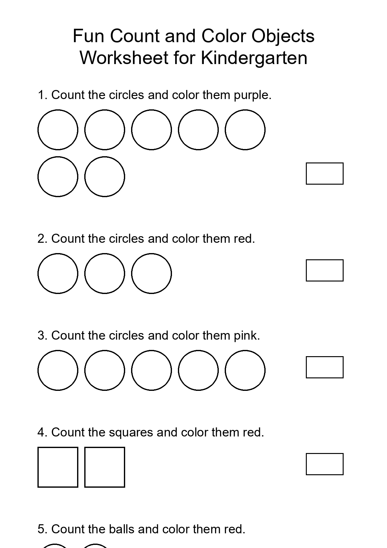 Fun Count and Color Objects Worksheet for Kindergarten