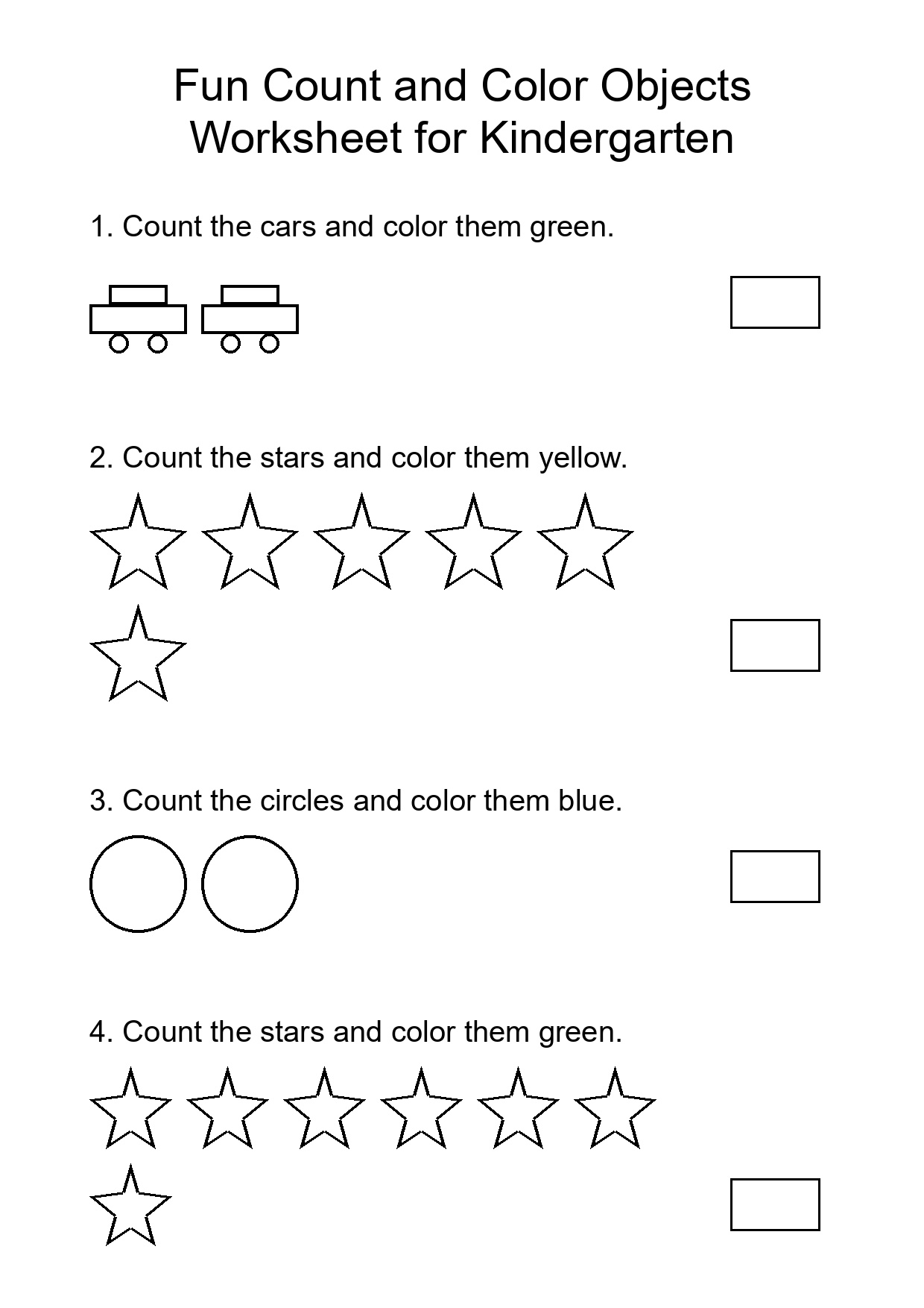Fun Count and Color Objects Worksheet for Kindergarten