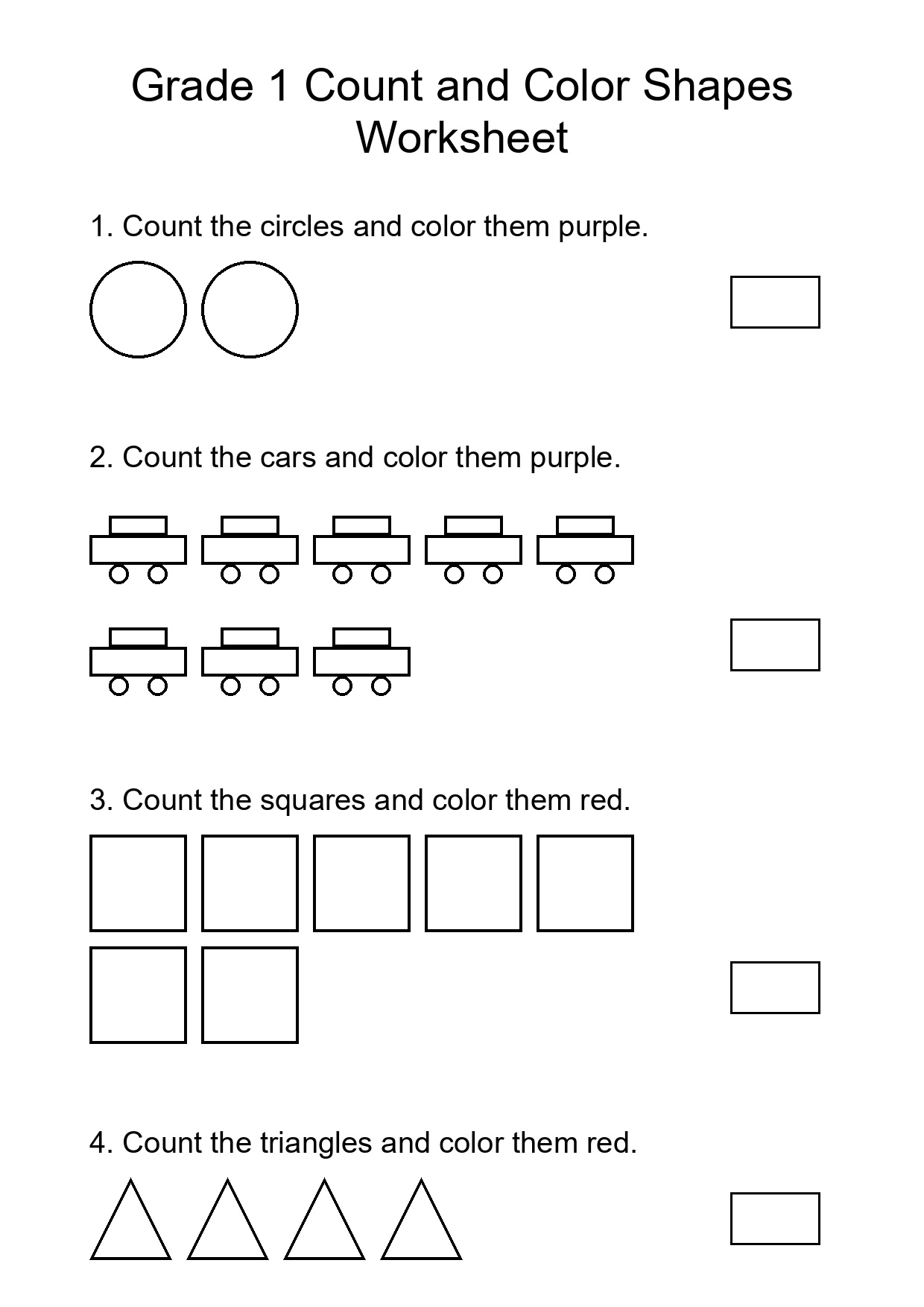 Grade 1 Count and Color Shapes Worksheet