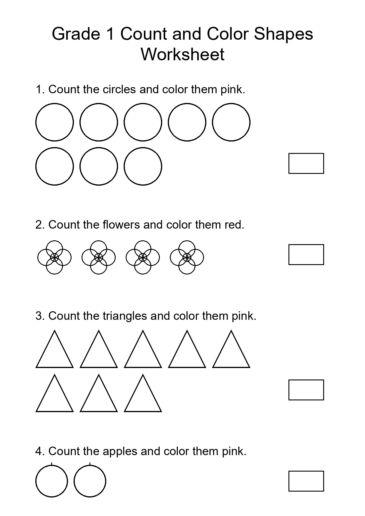 Grade 1 Count and Color Shapes Worksheet