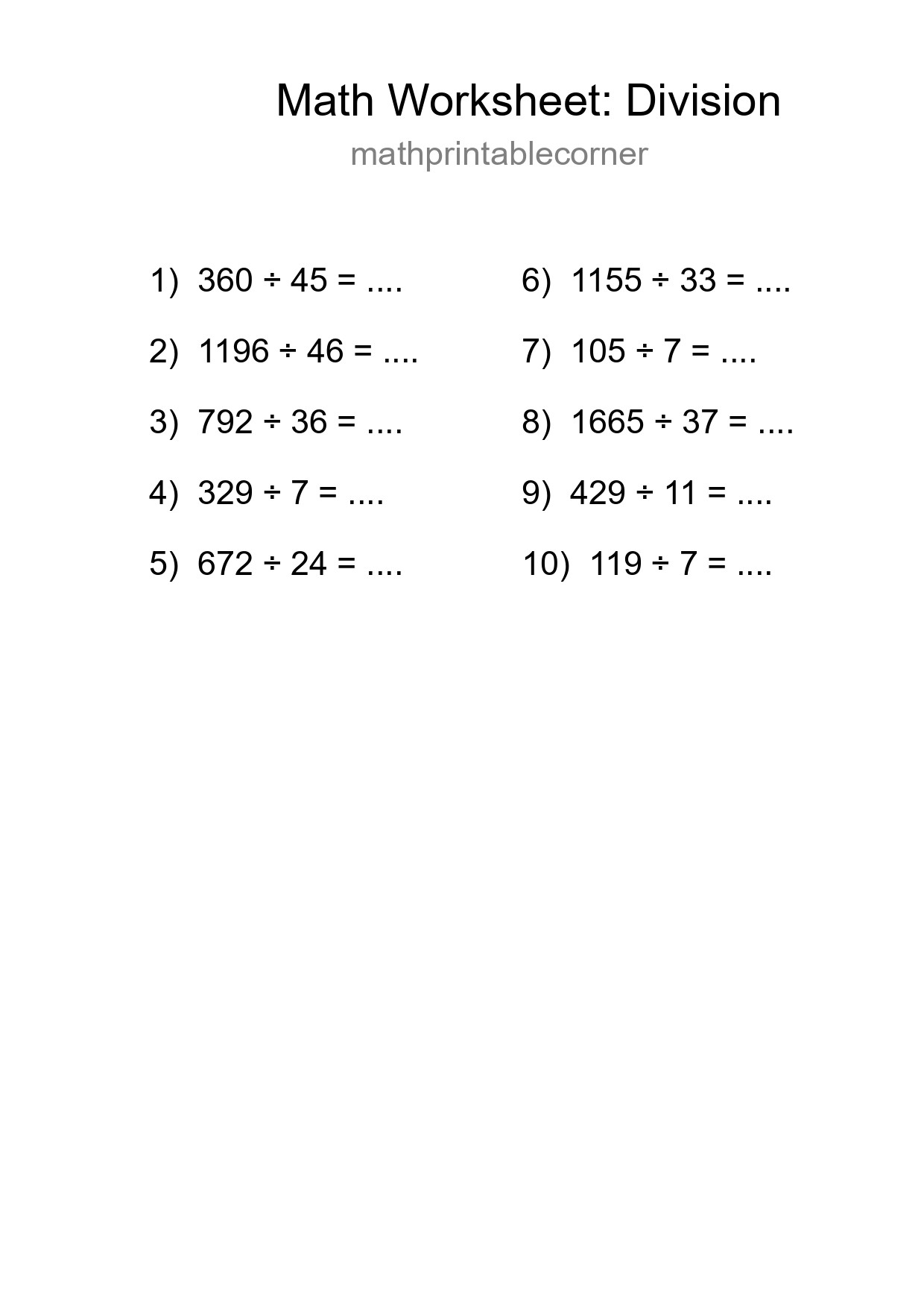 Grade 2 Division Practice Worksheet (10 Problems) - Part 246